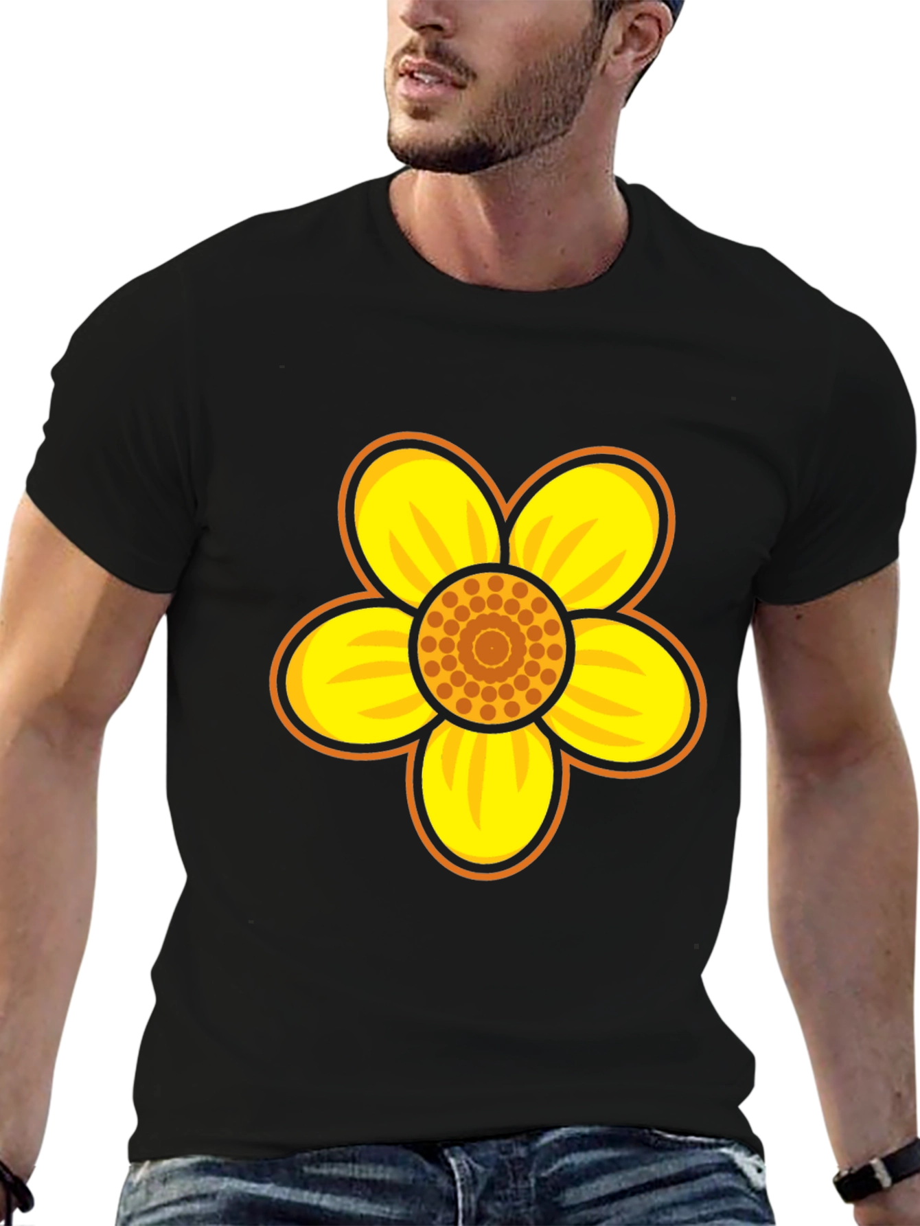 Black T-Shirt with Bold Flower Graphic