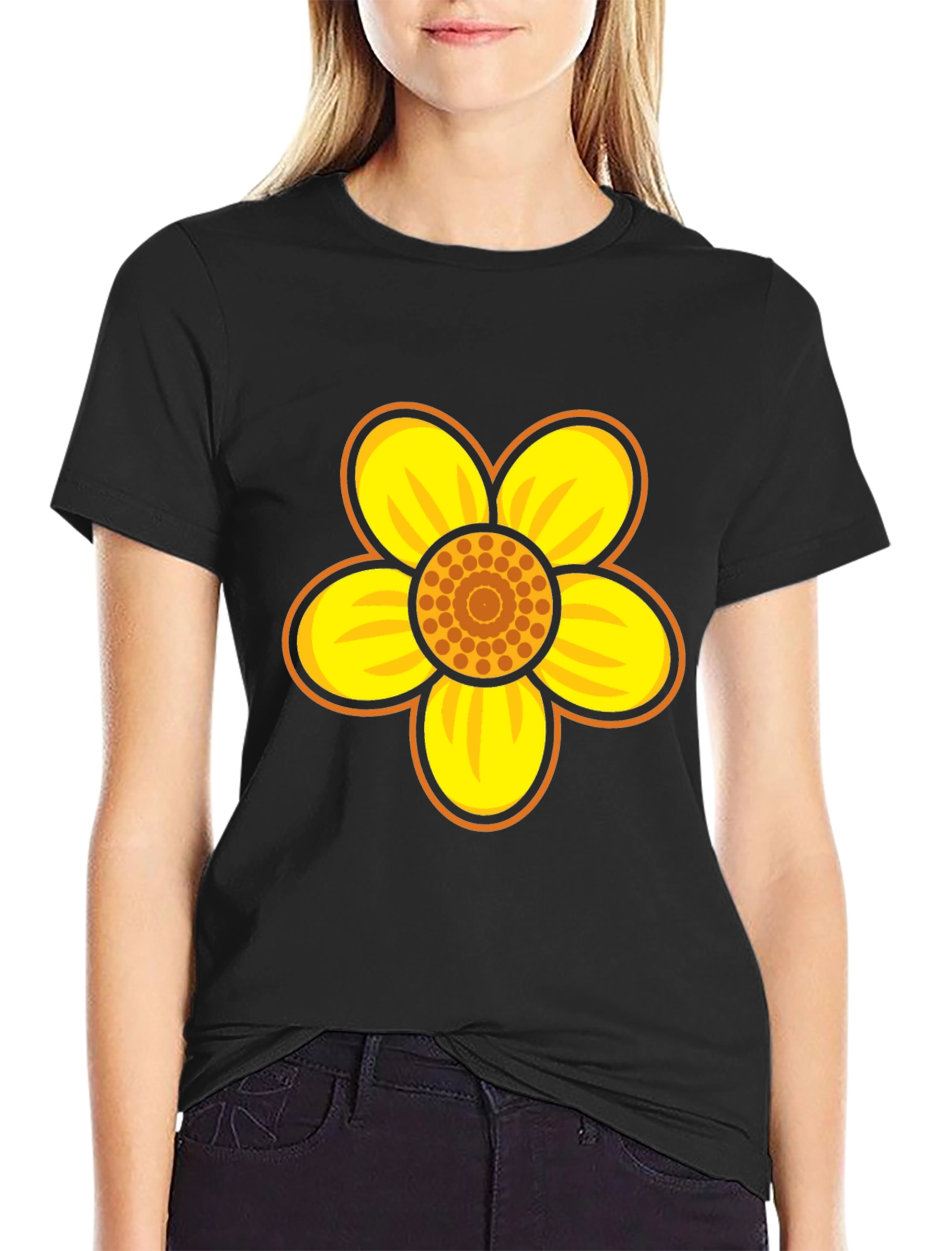 Black T-Shirt with Bold Flower Graphic