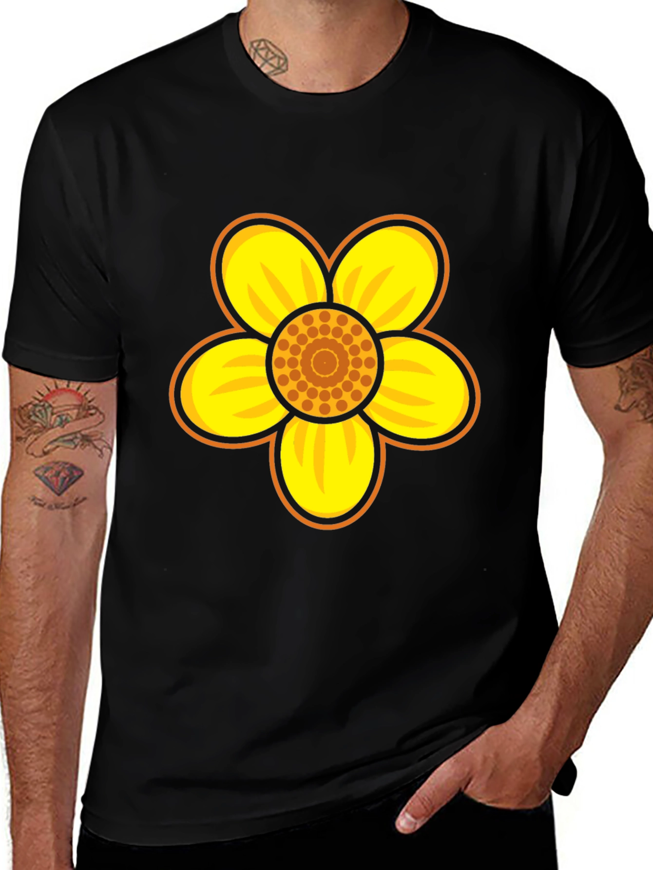 Black T-Shirt with Bold Flower Graphic