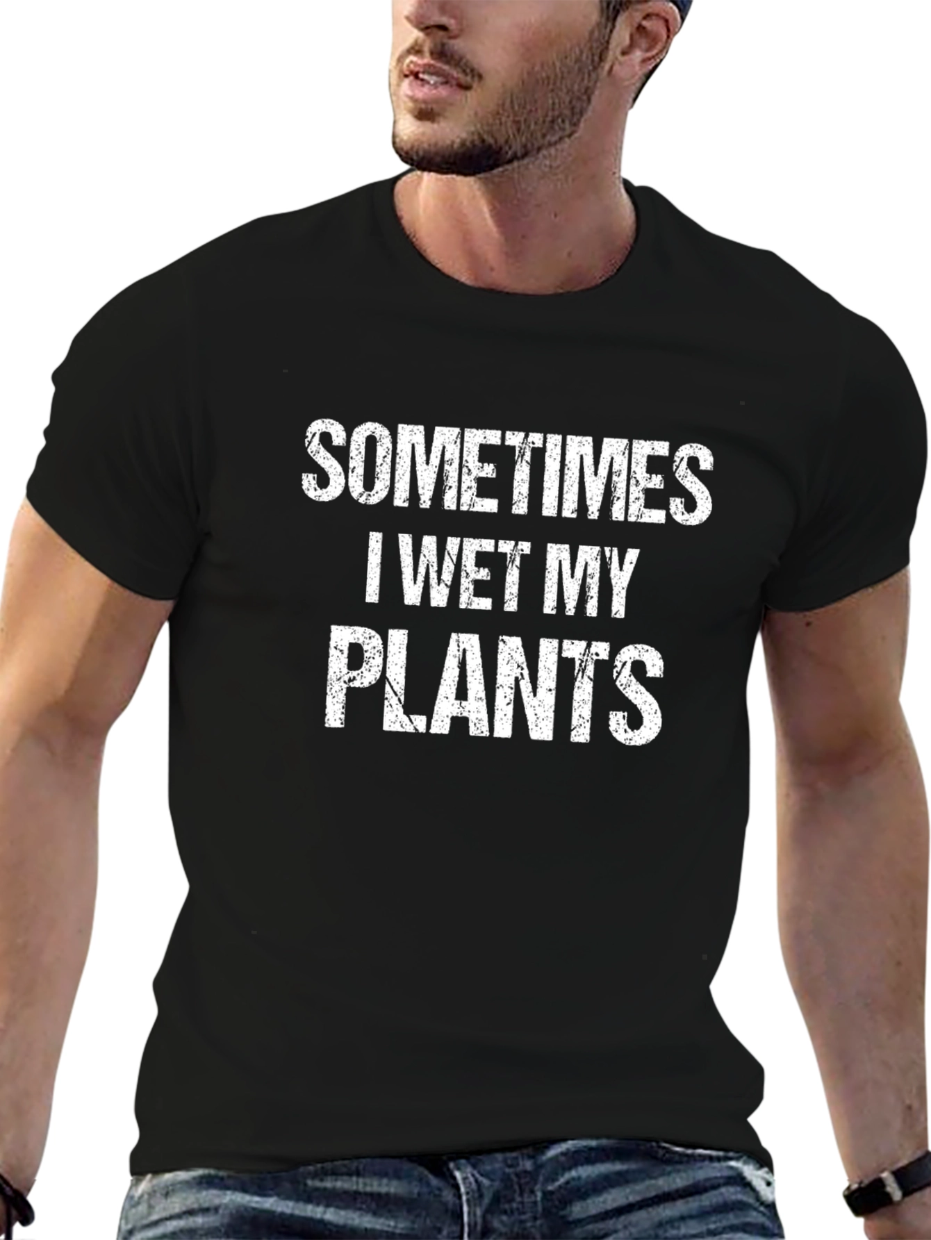 Funny Sometimes I Wet My Plants Black T-Shirt