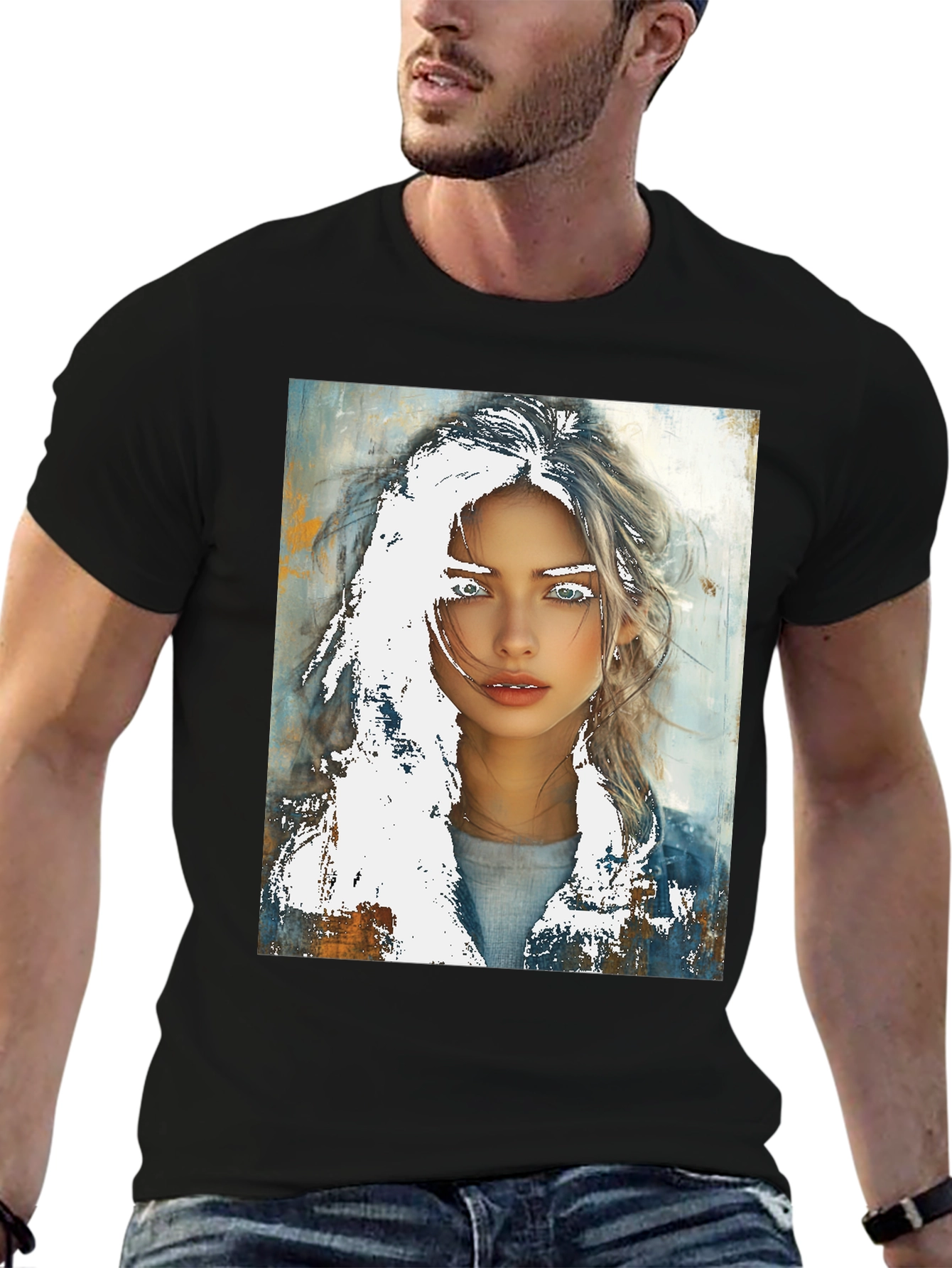 Artistic Woman Graphic Tee - Black Cotton Casual