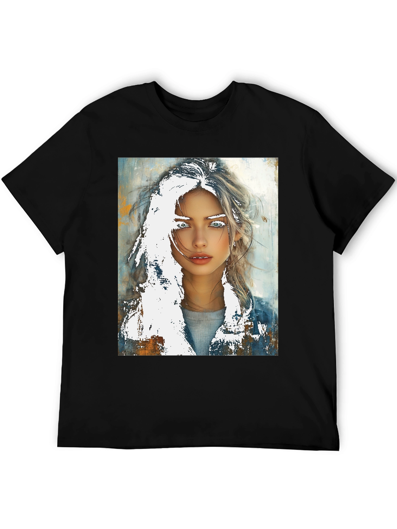 Artistic Woman Graphic Tee - Black Cotton Casual