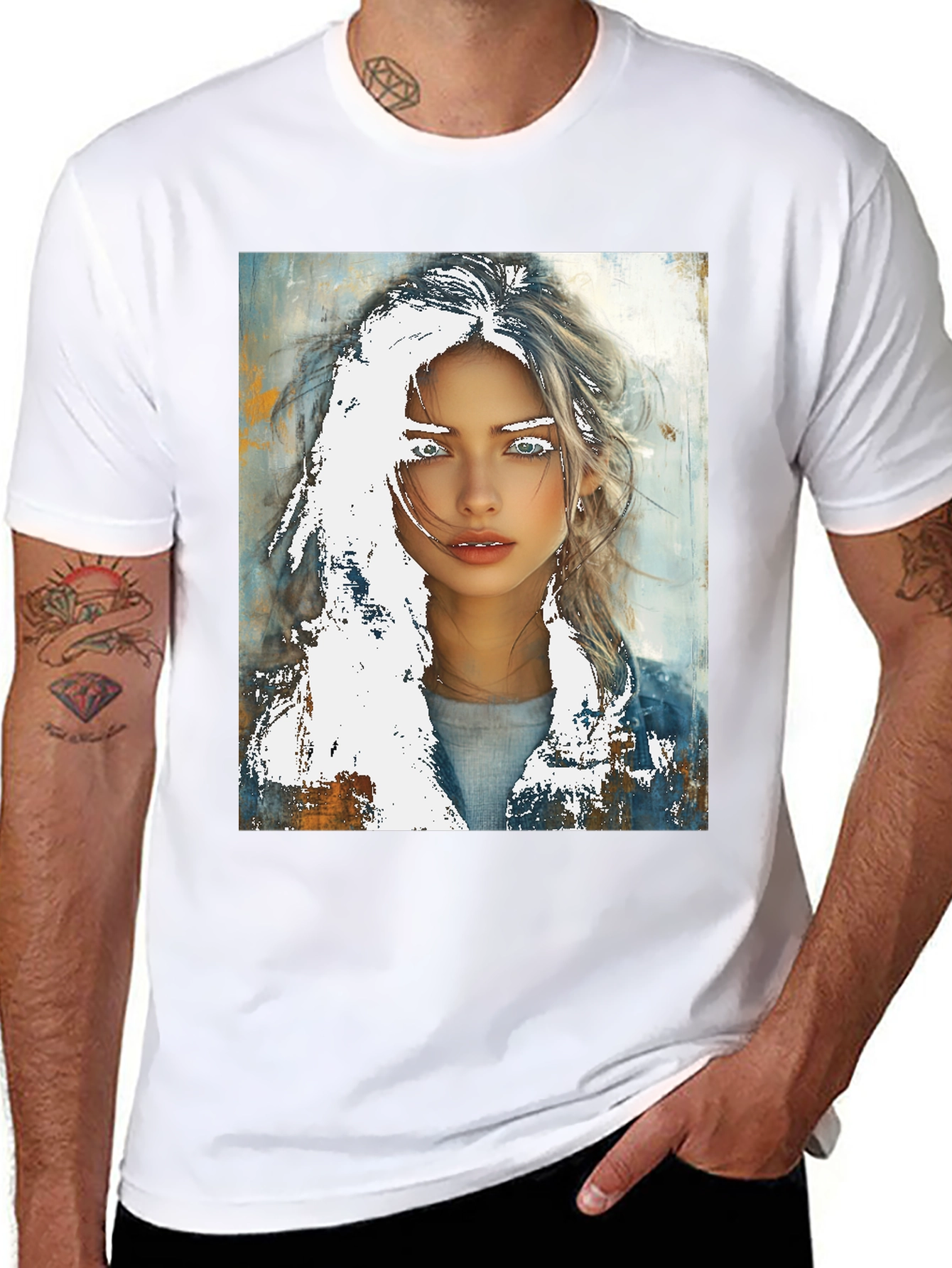 Artistic Woman Graphic Tee - Black Cotton Casual