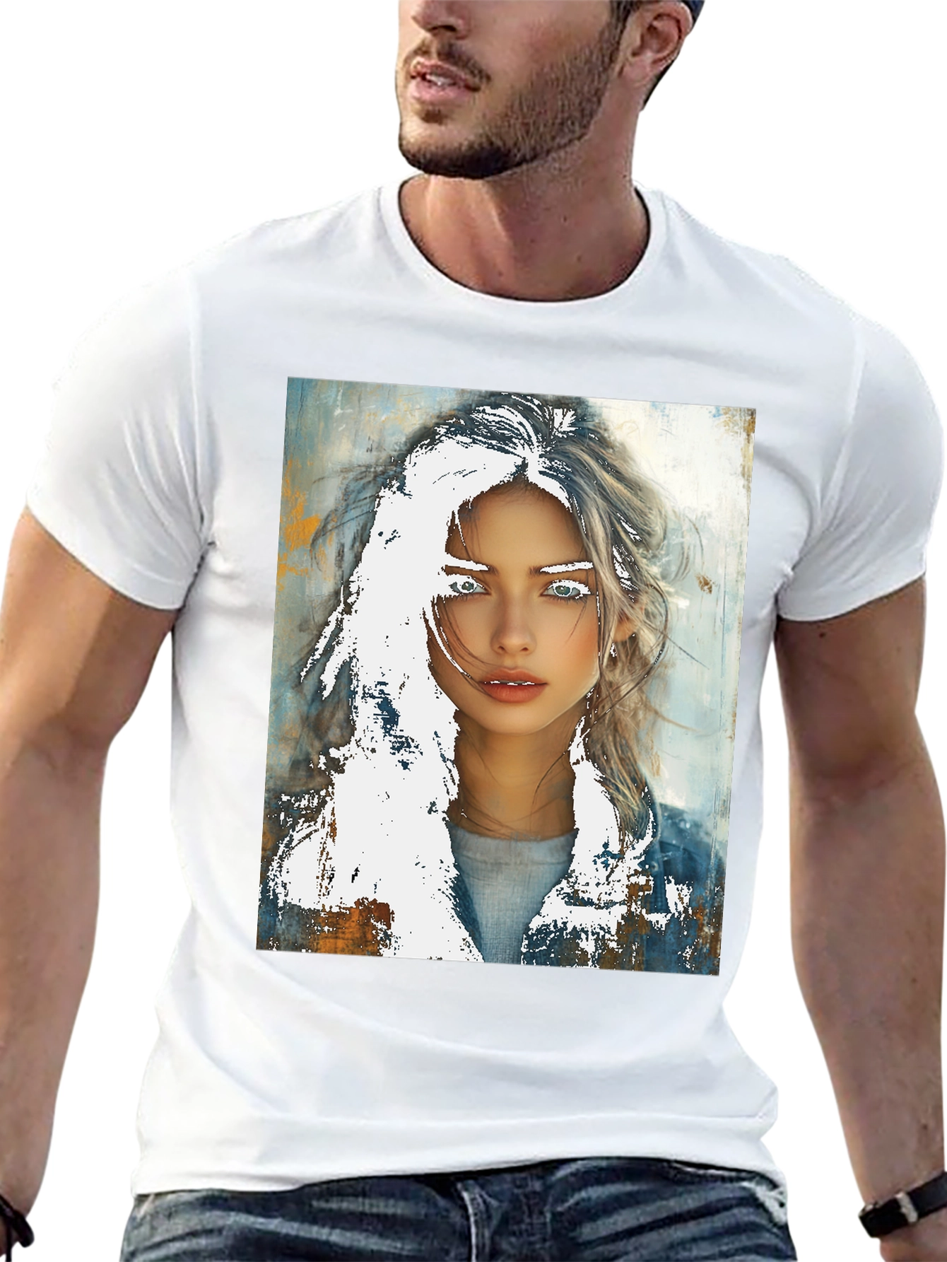 Artistic Woman Graphic Tee - Black Cotton Casual