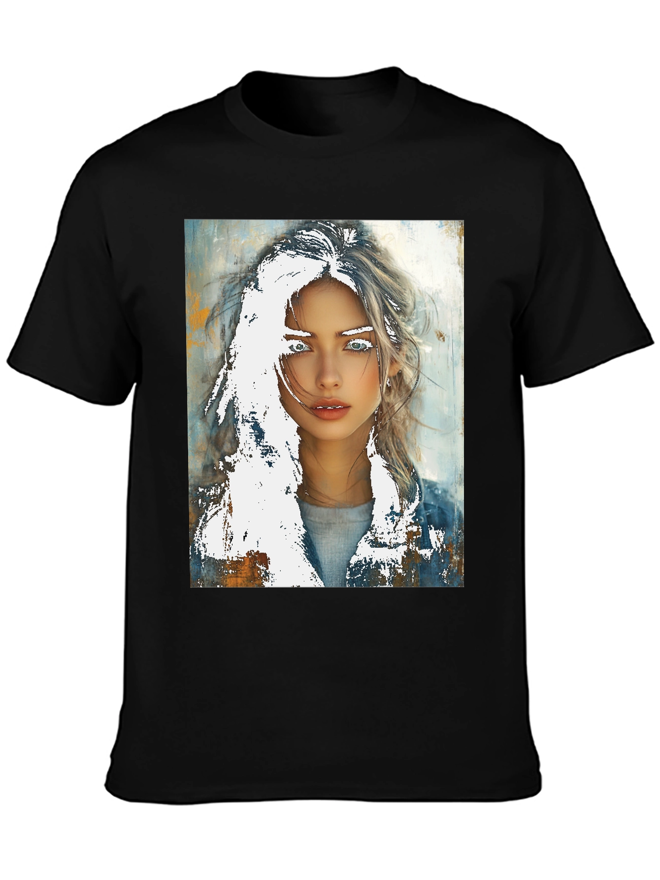 Artistic Woman Graphic Tee - Black Cotton Casual