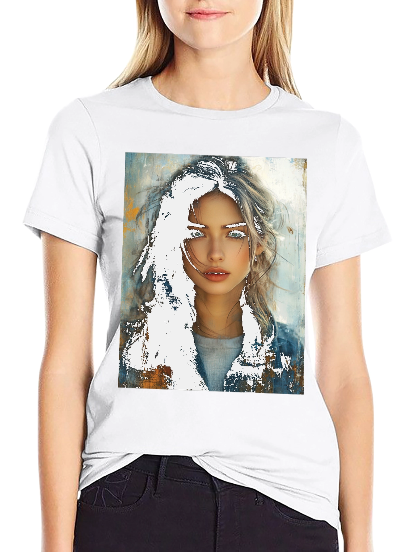 Artistic Woman Graphic Tee - Black Cotton Casual