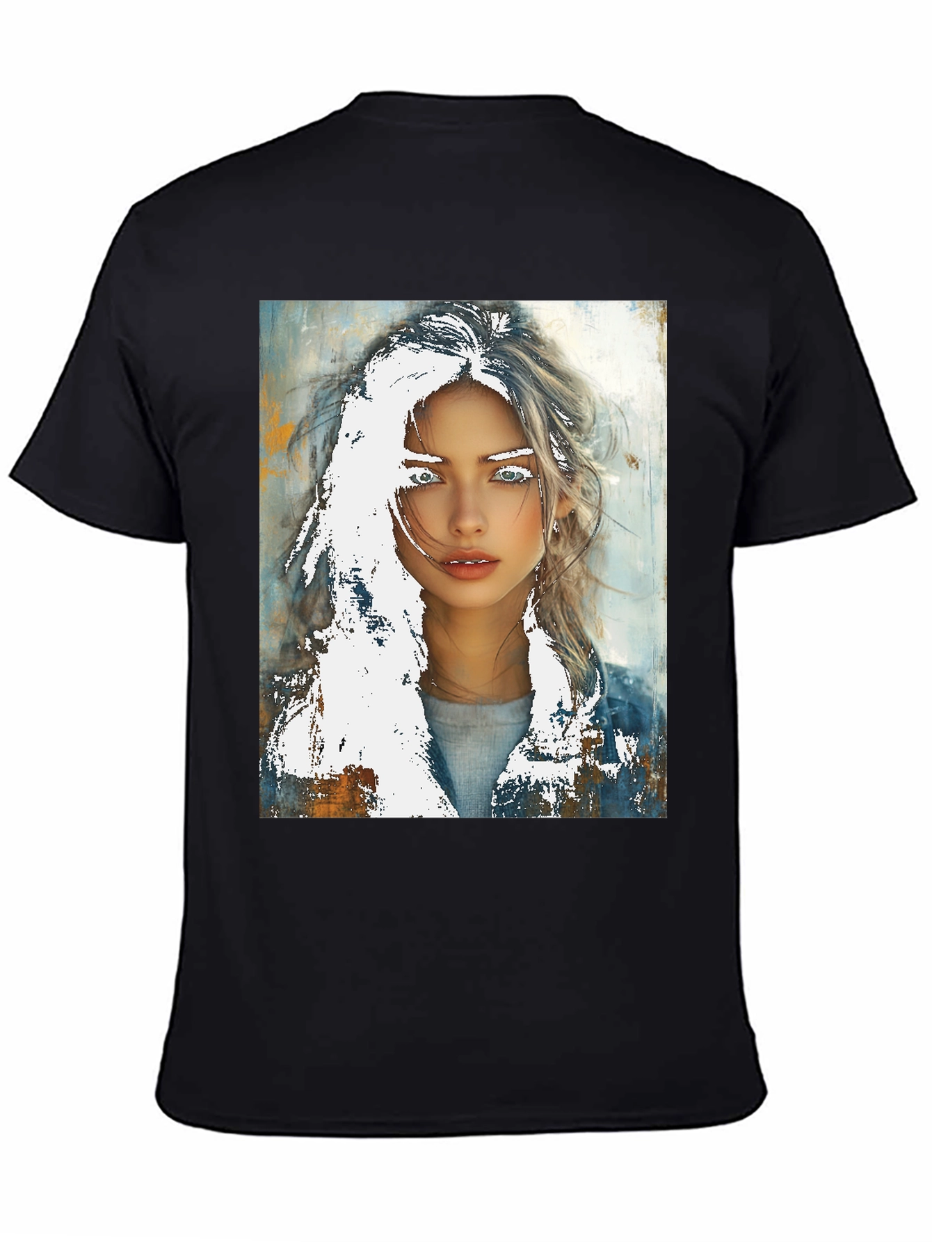 Artistic Woman Graphic Tee - Black Cotton Casual
