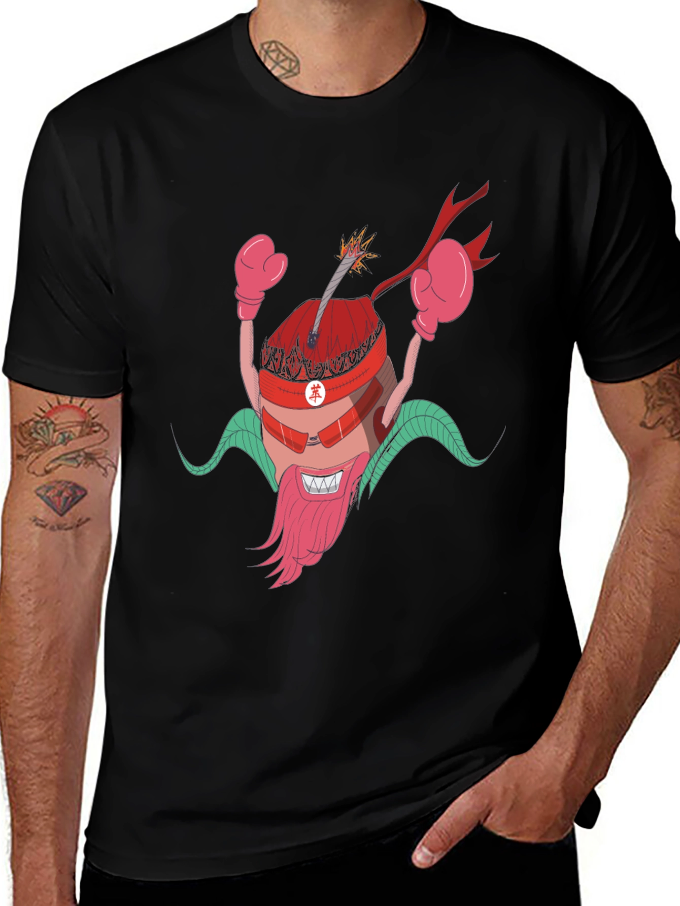 Cartoon Bomb Character Black T-Shirt