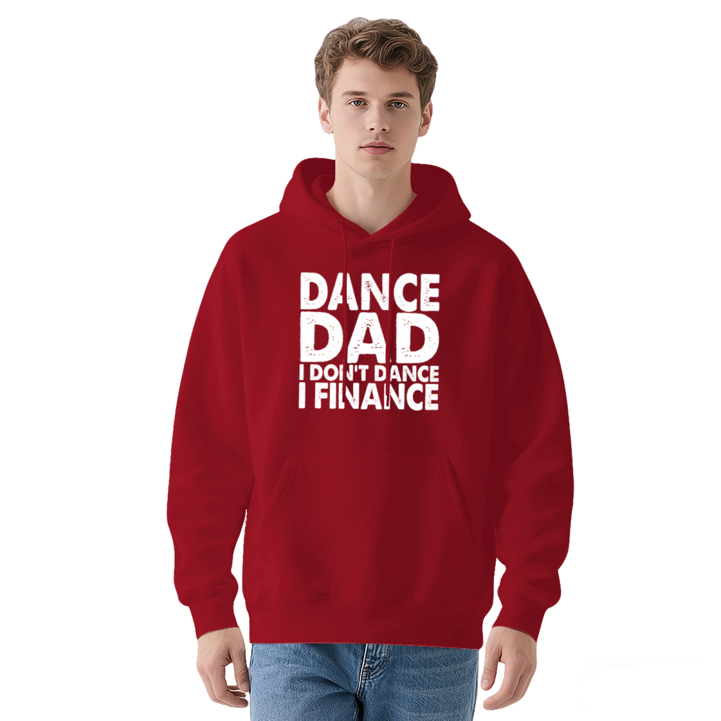 Dance Dad Finance Pun Red Hoodie, Cozy Father Gift Unisex Hooded Sweatshirt