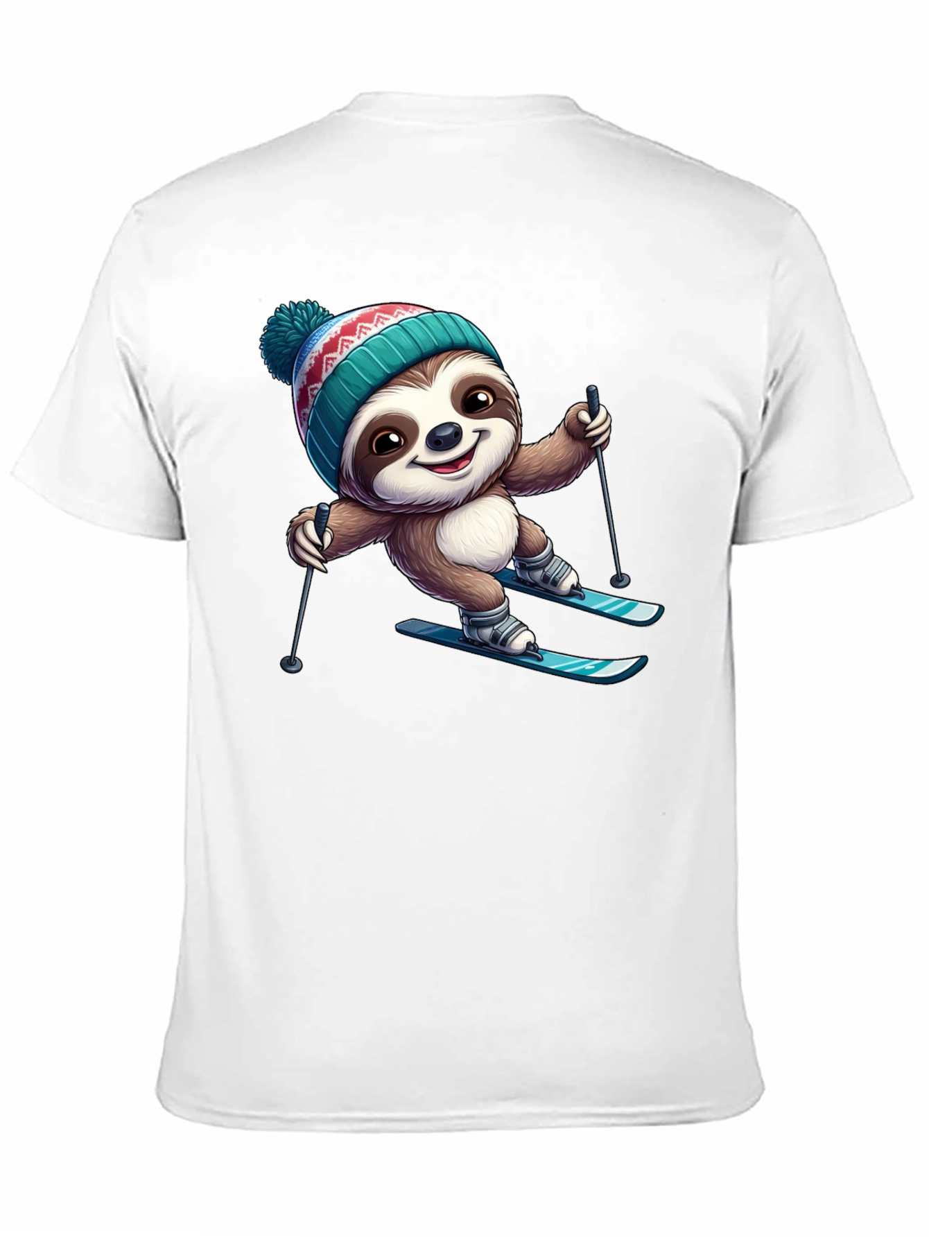Skiing Sloth Graphic Tee - Black Cotton T-Shirt