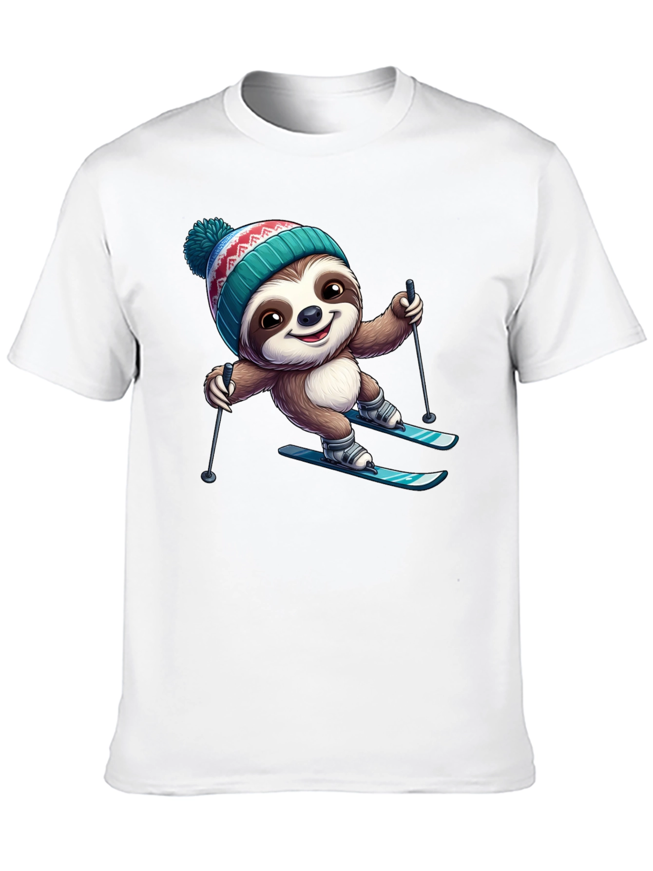 Skiing Sloth Graphic Tee - Black Cotton T-Shirt