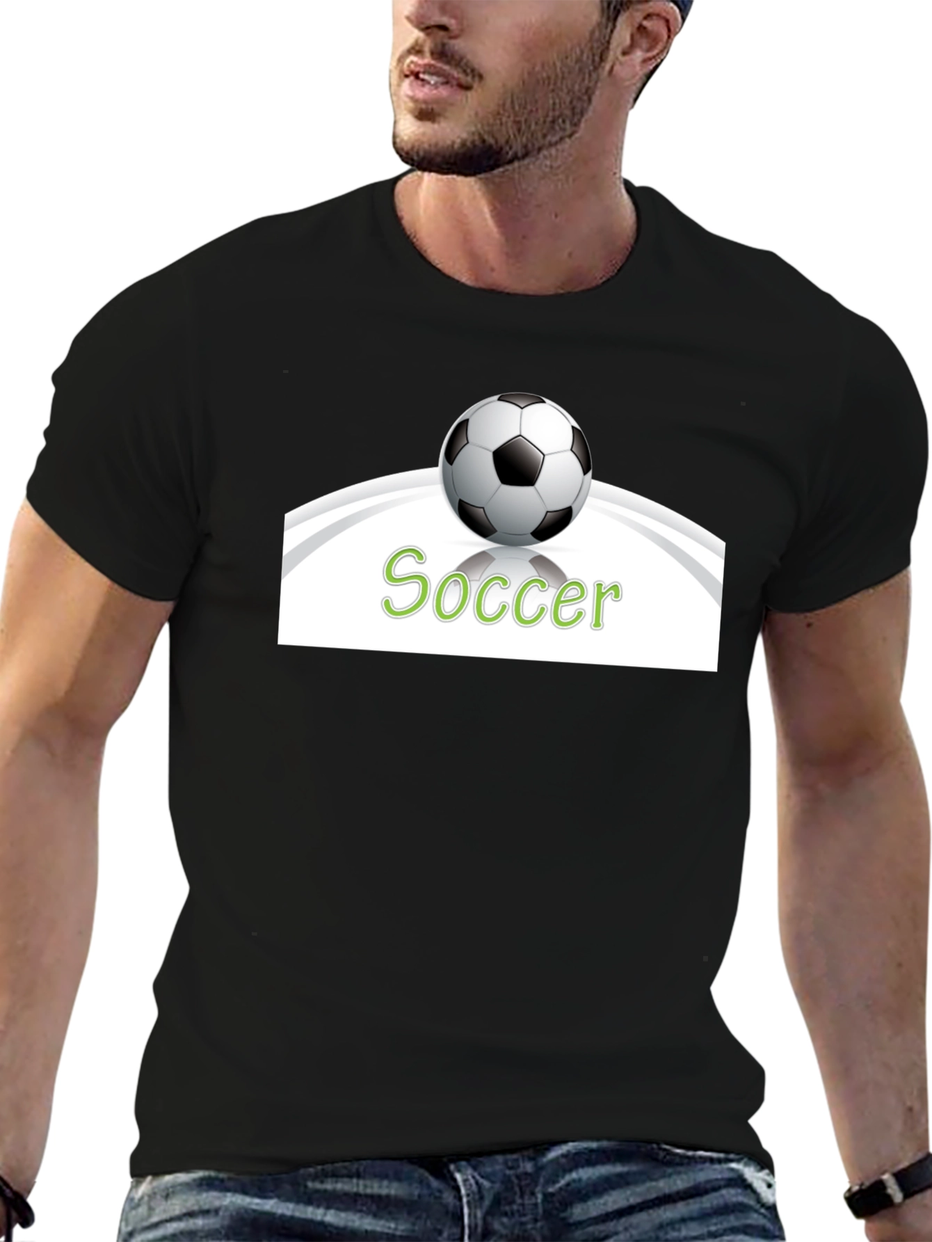 Soccer T-Shirt - Black Cotton Graphic Tee
