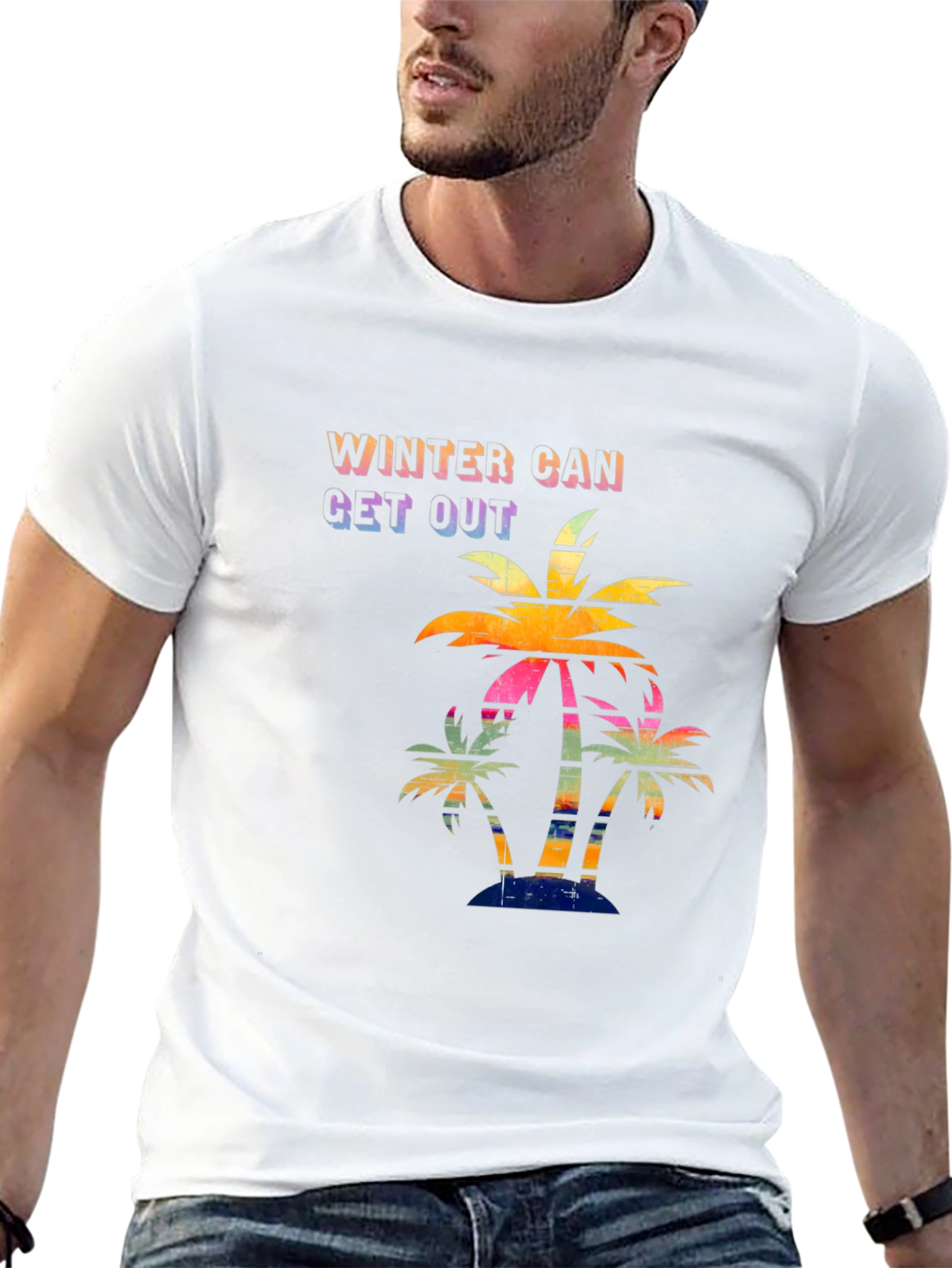 Winter Can Get Out Palm Tree Graphic T-Shirt