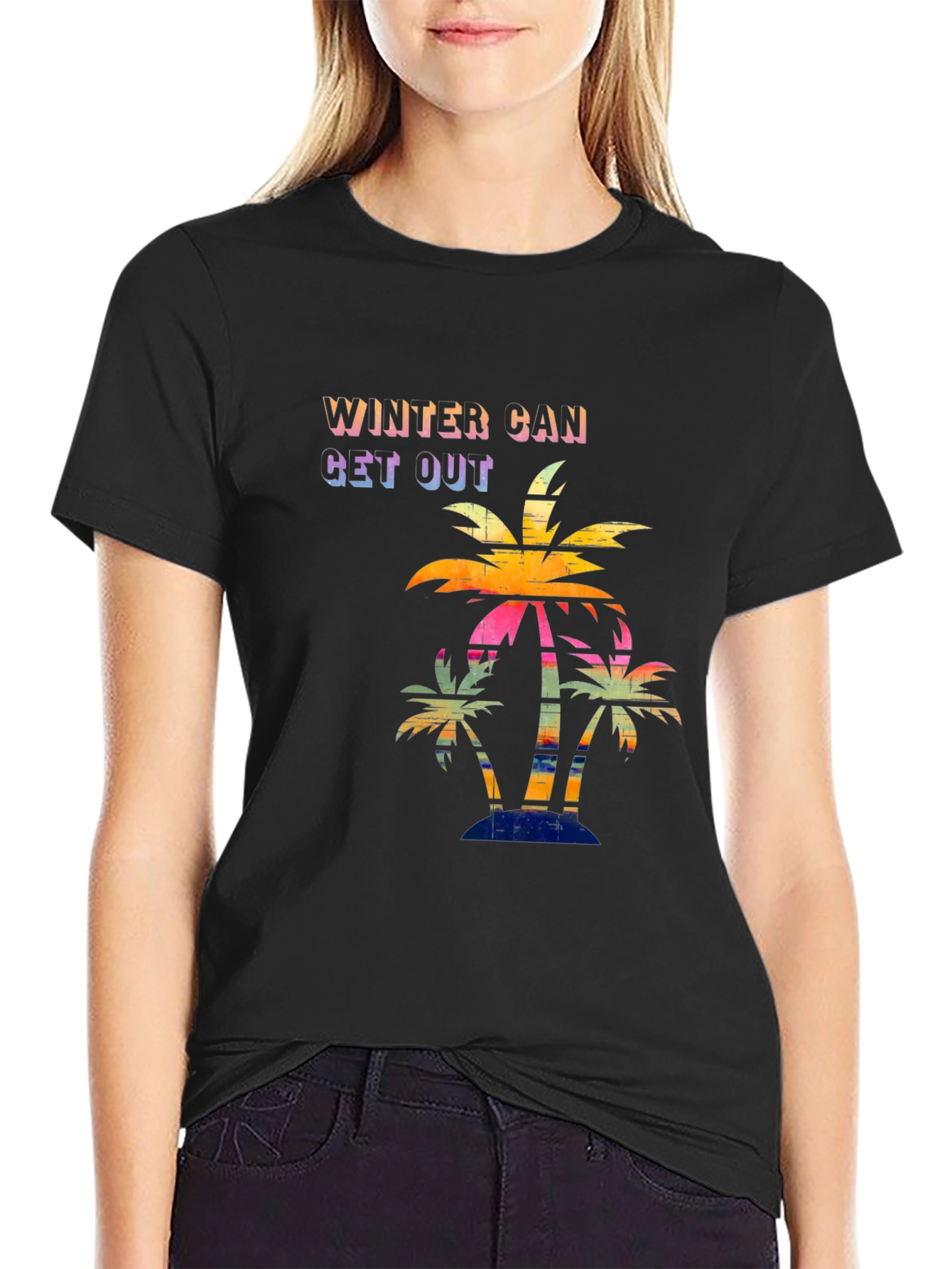 Winter Can Get Out Palm Tree Graphic T-Shirt