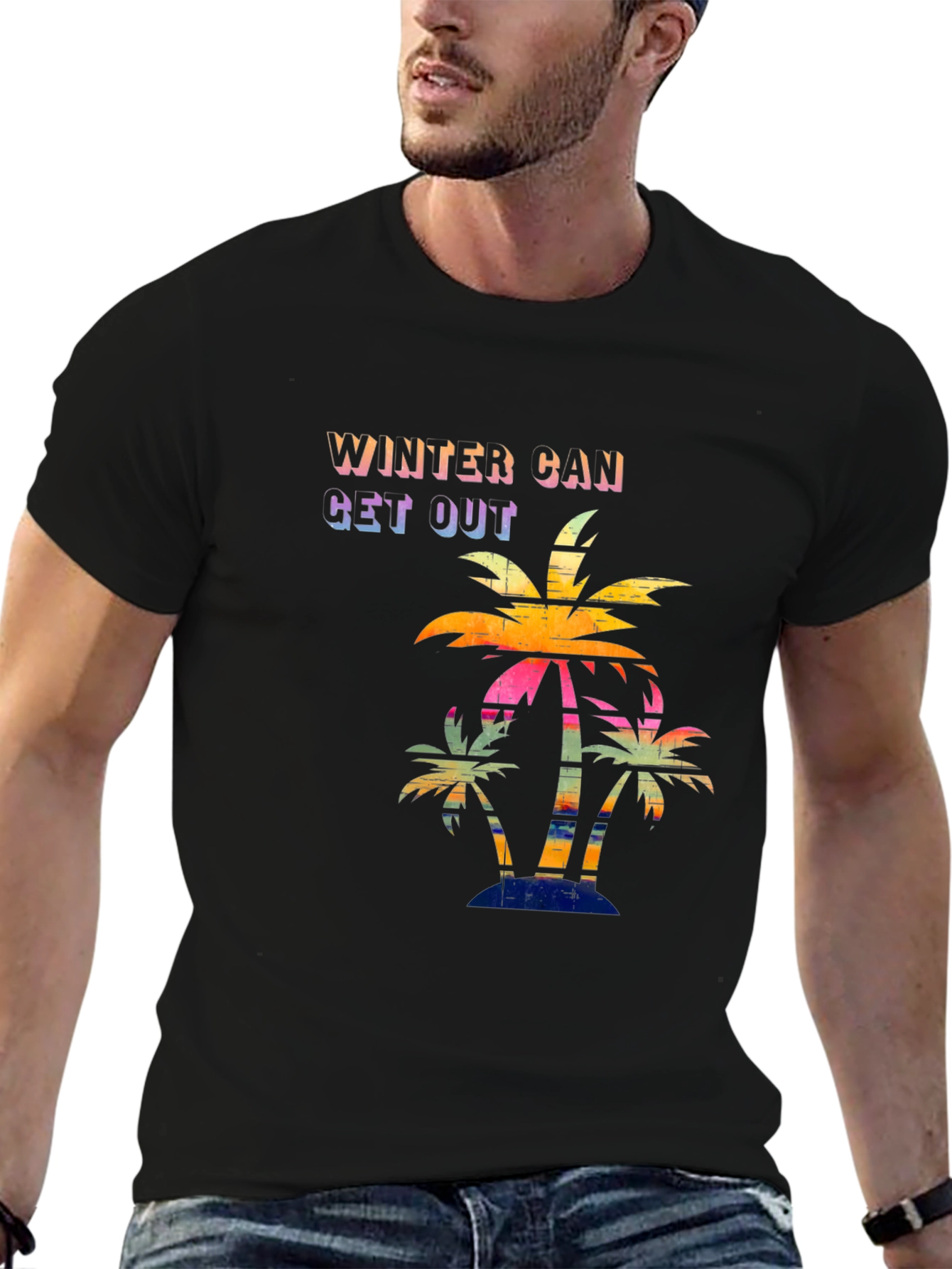 Winter Can Get Out Palm Tree Graphic T-Shirt