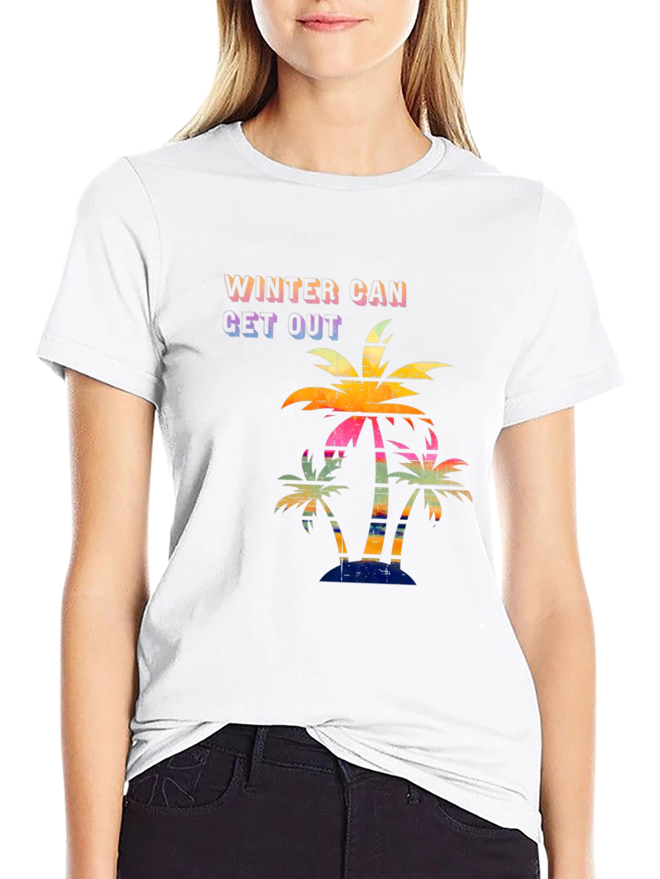 Winter Can Get Out Palm Tree Graphic T-Shirt