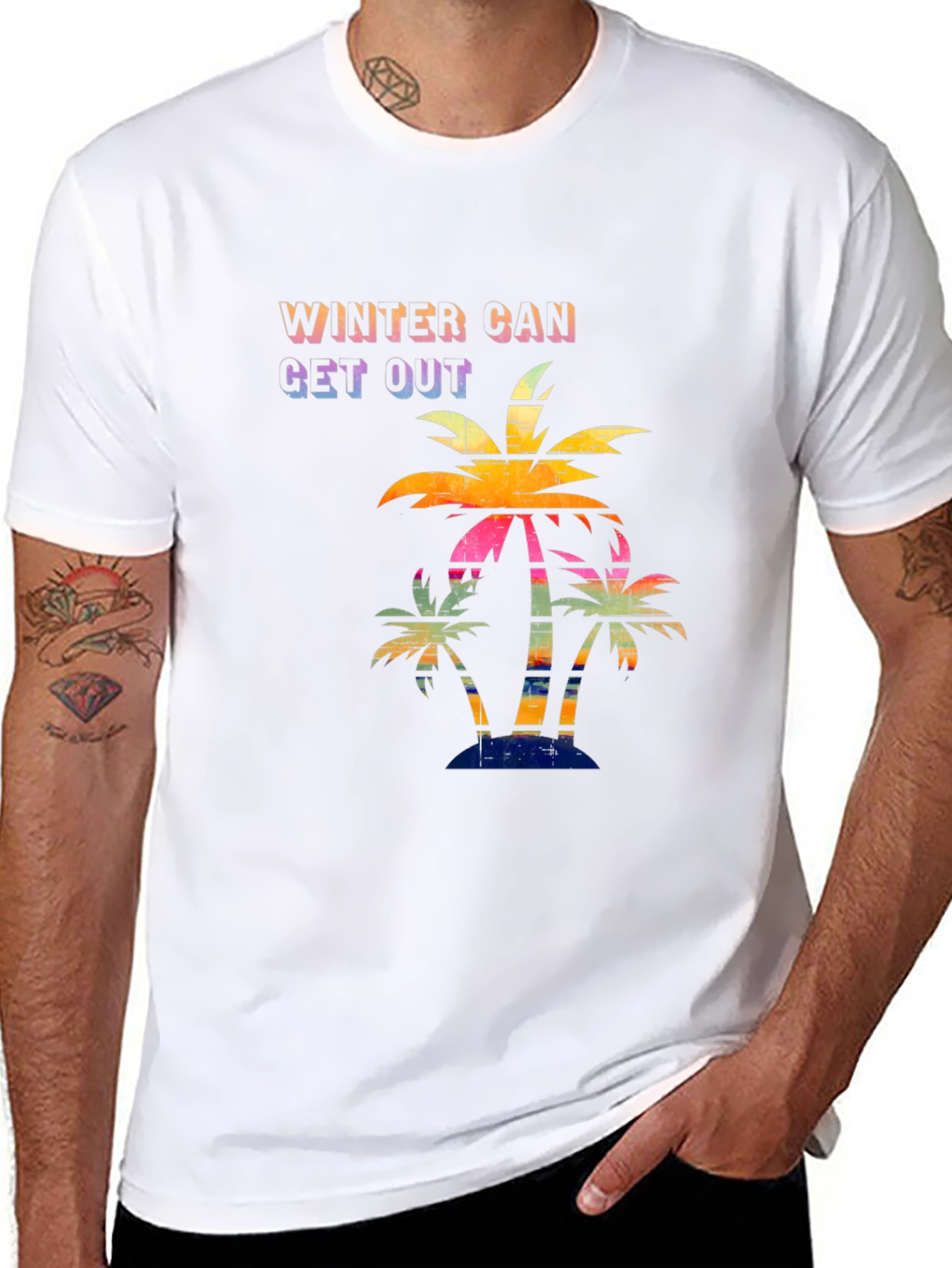 Winter Can Get Out Palm Tree Graphic T-Shirt