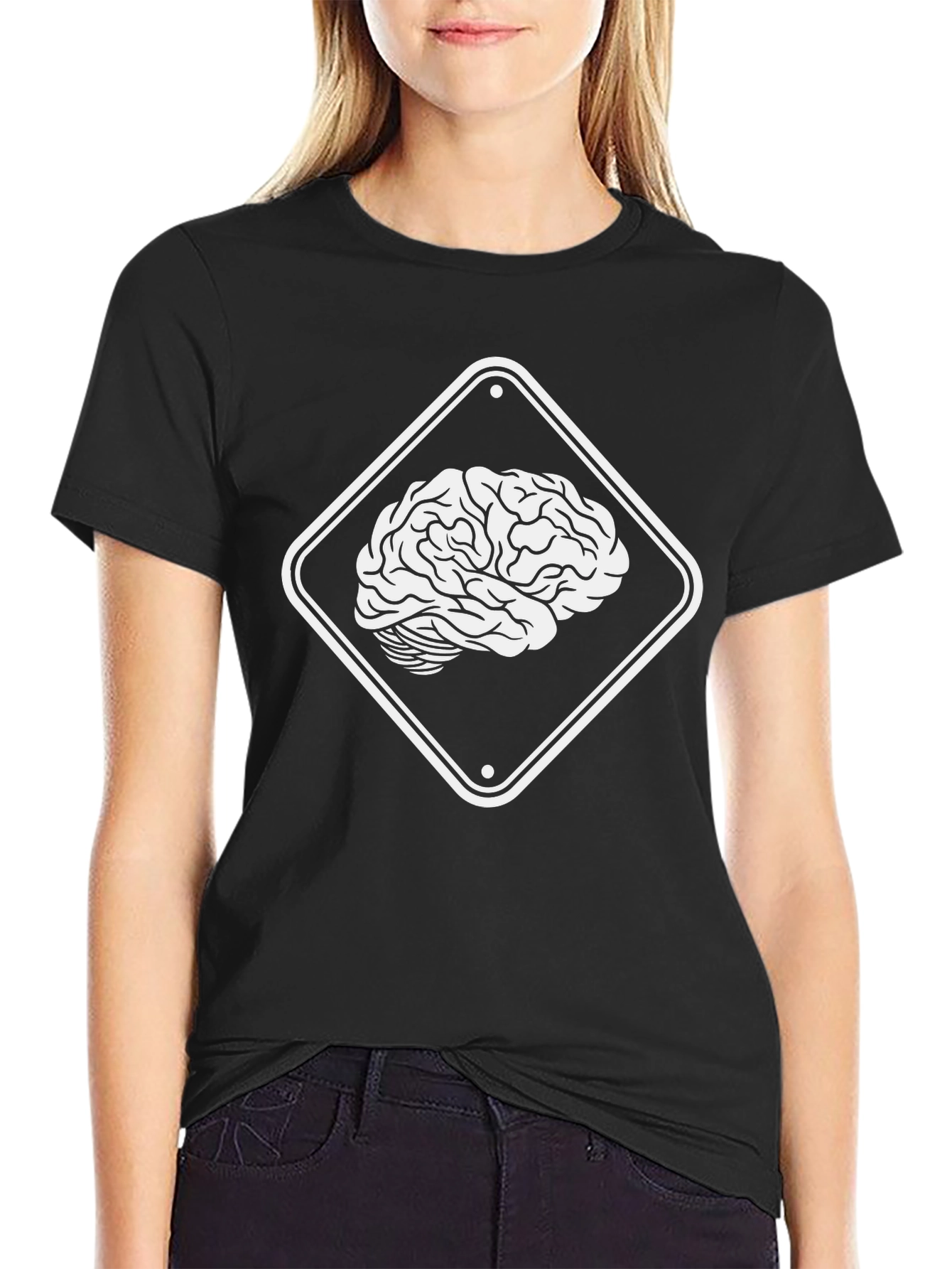 Brain Hazard Sign T-Shirt - Black