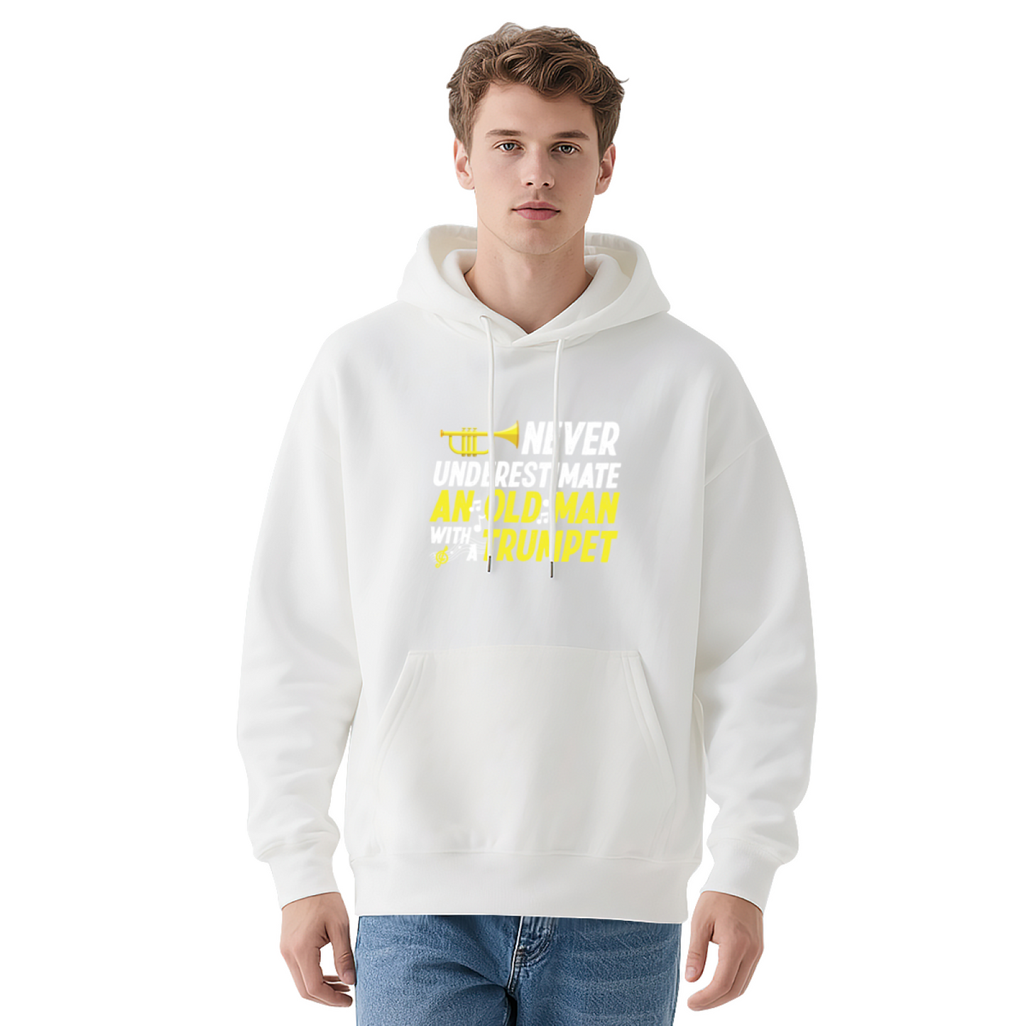 Retro Old Man Trumpet Player Hoodie, Soft Casual Fit