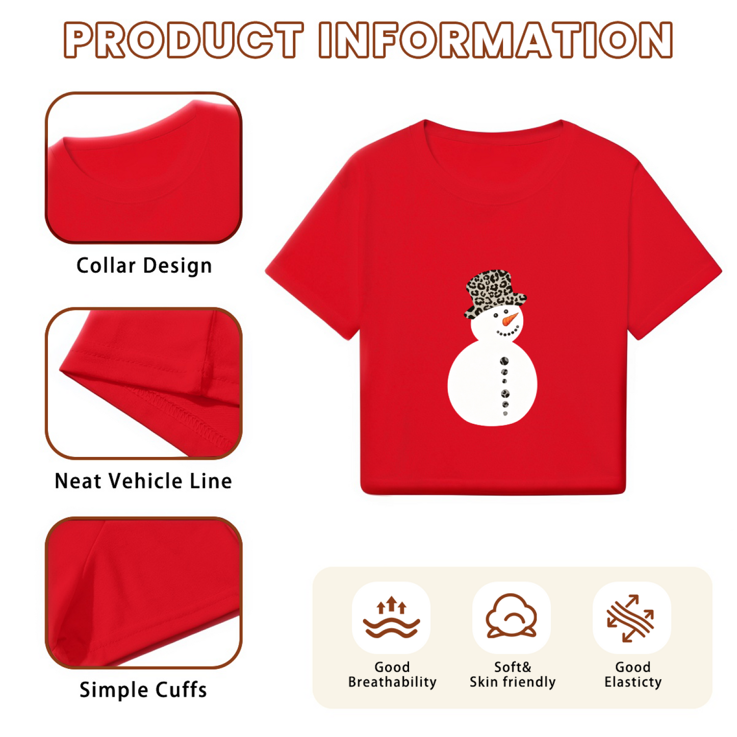 Trendy Leopard Hat Snowman Red Christmas Crop Tee