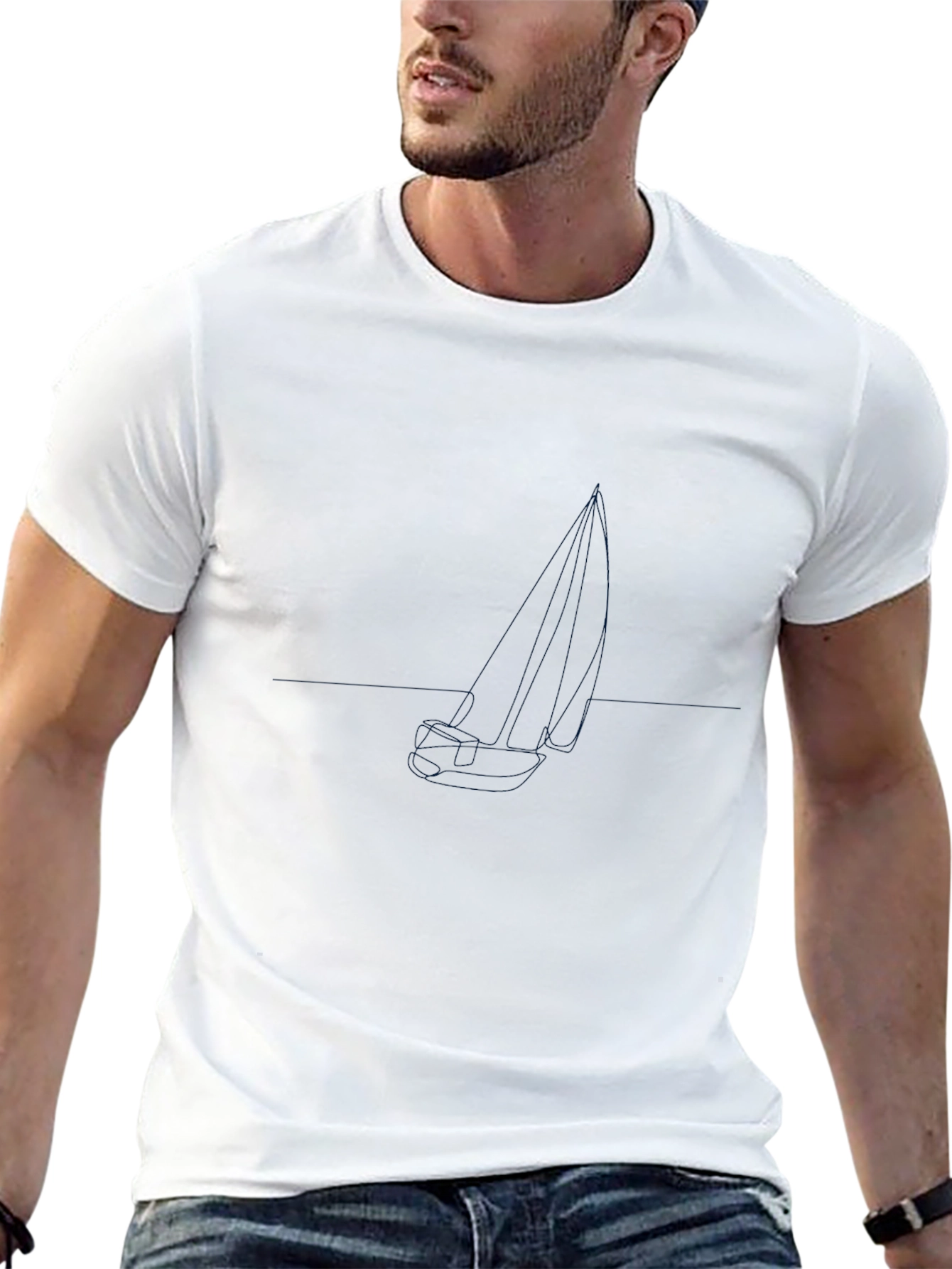 Mens Black Graphic Tee - Sailboat Design