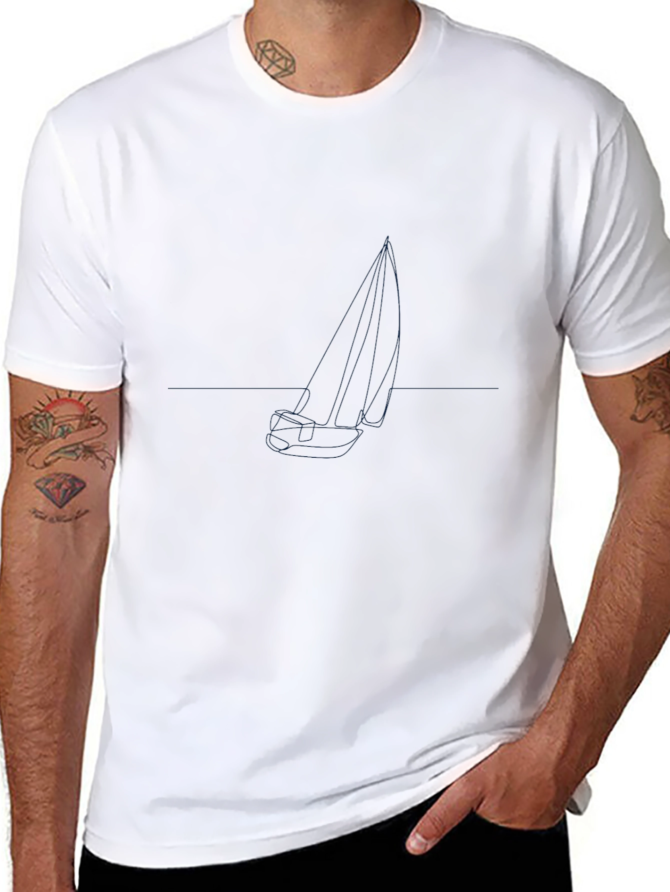 Mens Black Graphic Tee - Sailboat Design