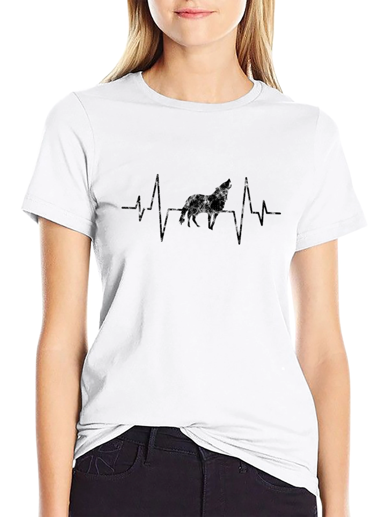 Wolf Heartbeat T-Shirt - Black Graphic Tee