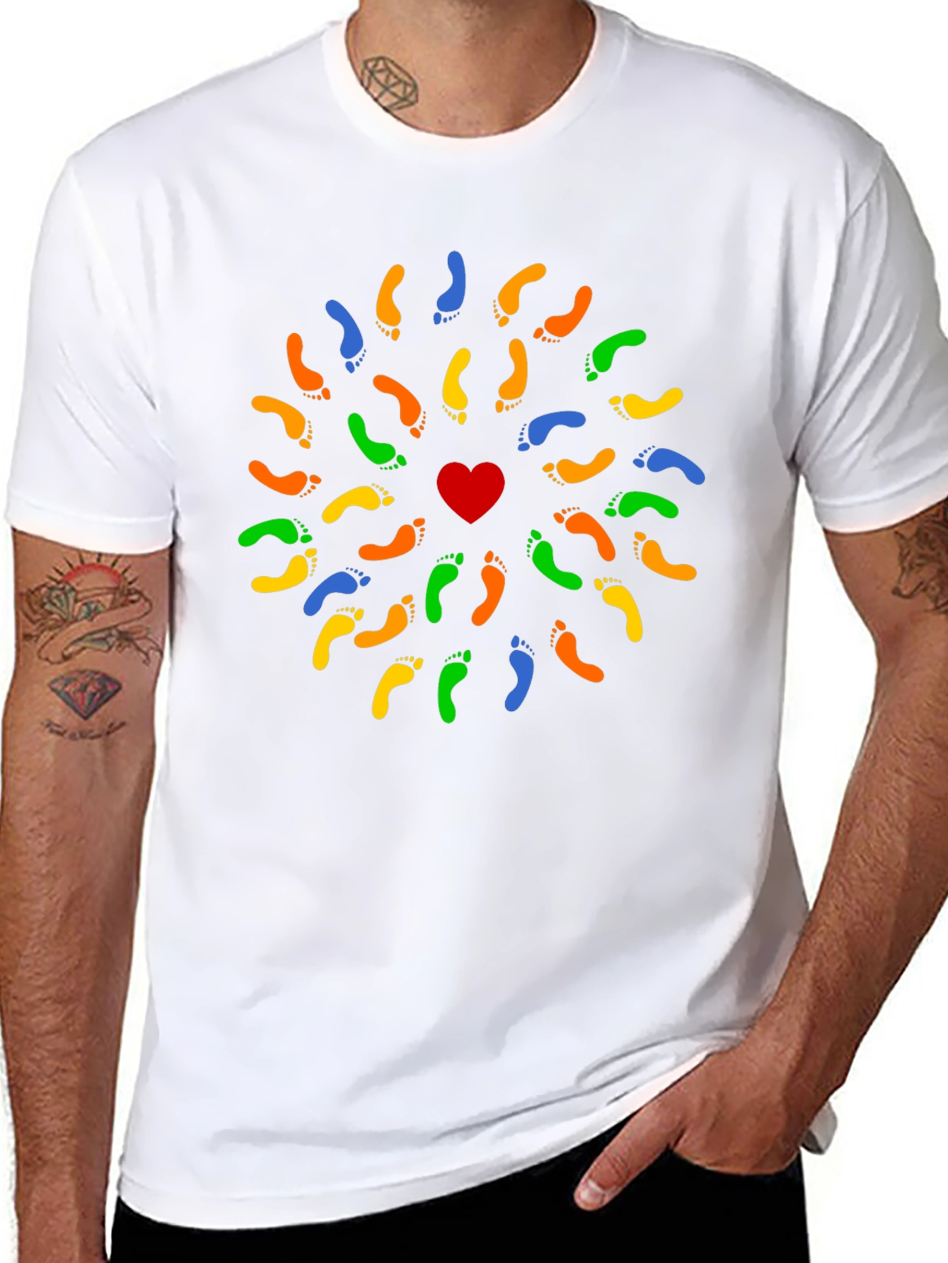 Heart Footprint Mandala Black T-Shirt