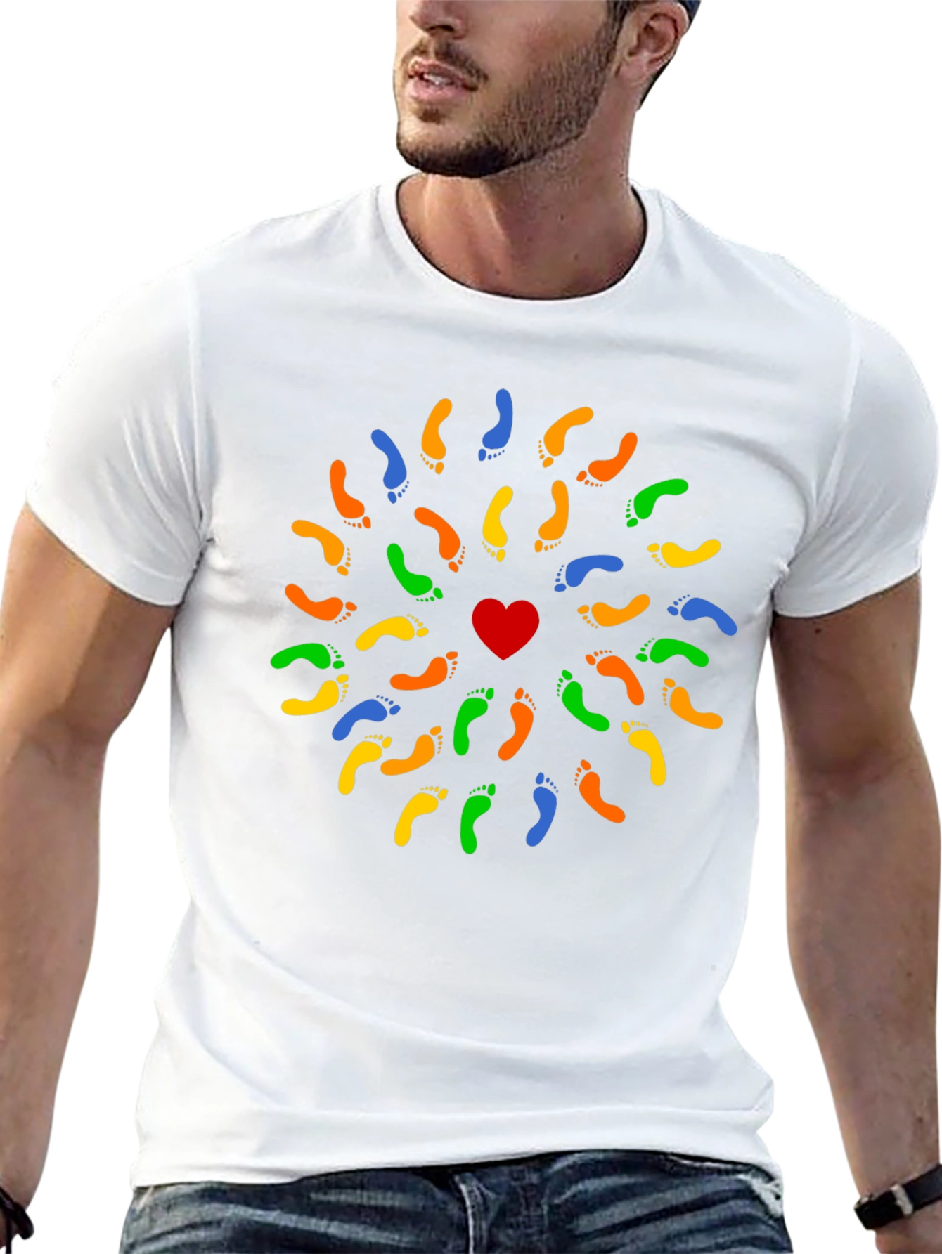 Heart Footprint Mandala Black T-Shirt