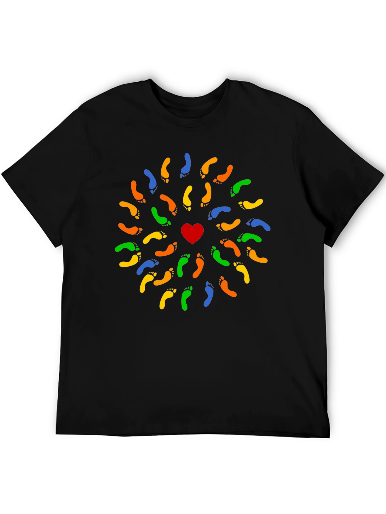 Heart Footprint Mandala Black T-Shirt