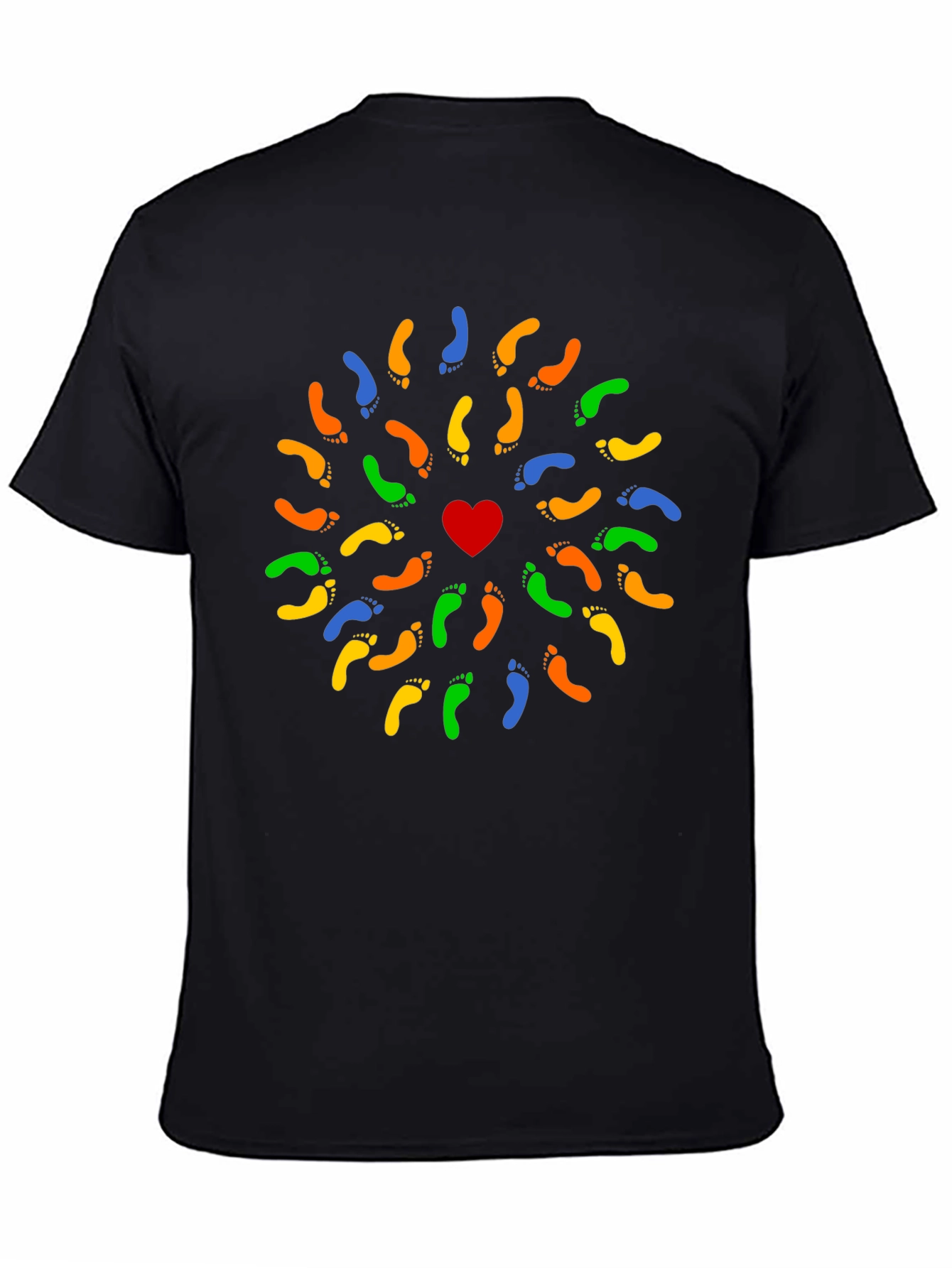 Heart Footprint Mandala Black T-Shirt