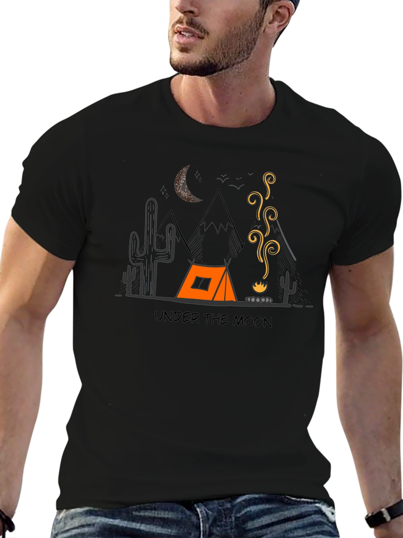 Under the Moon Camping Graphic Tee - Black