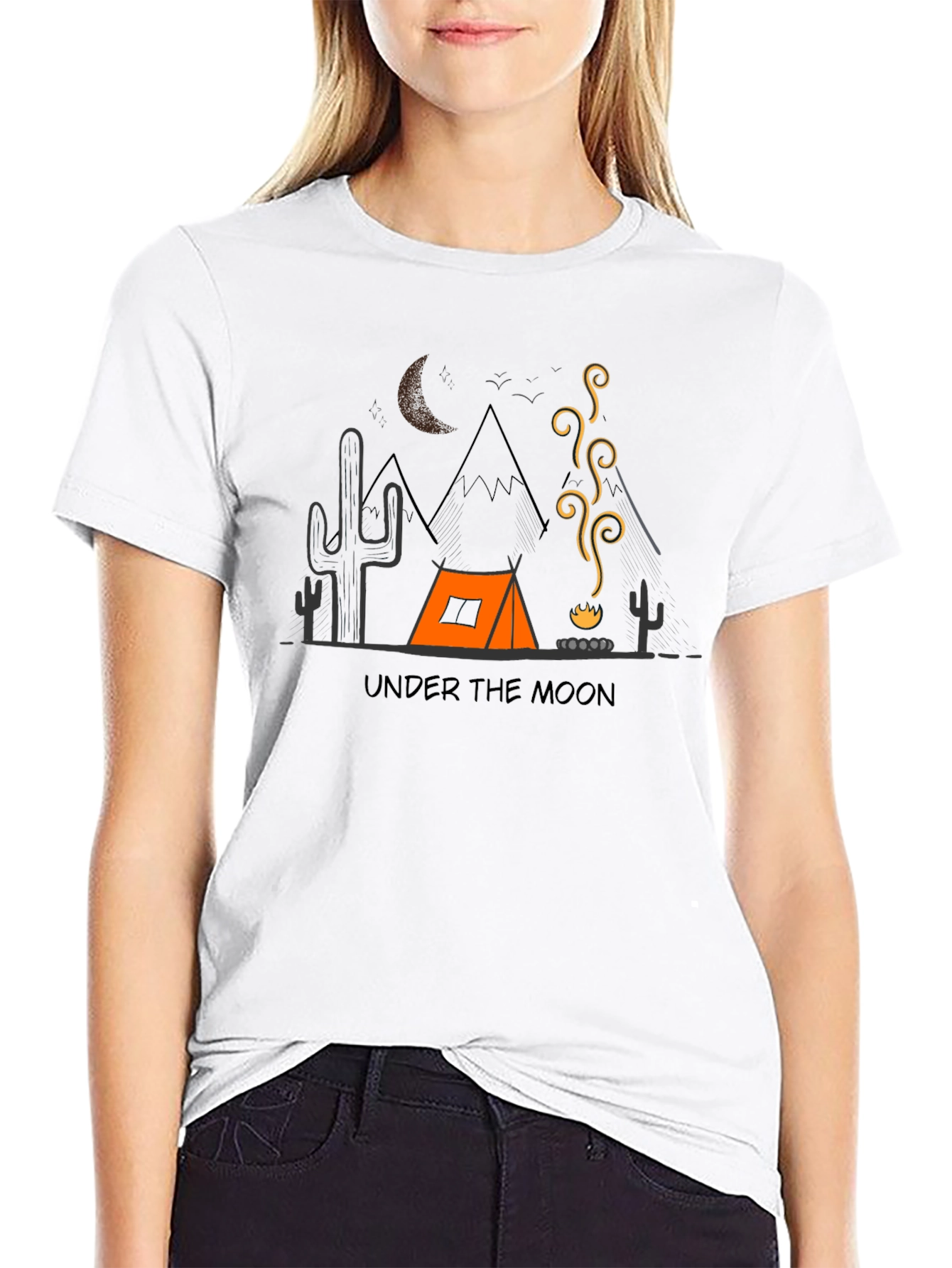 Under the Moon Camping Graphic Tee - Black