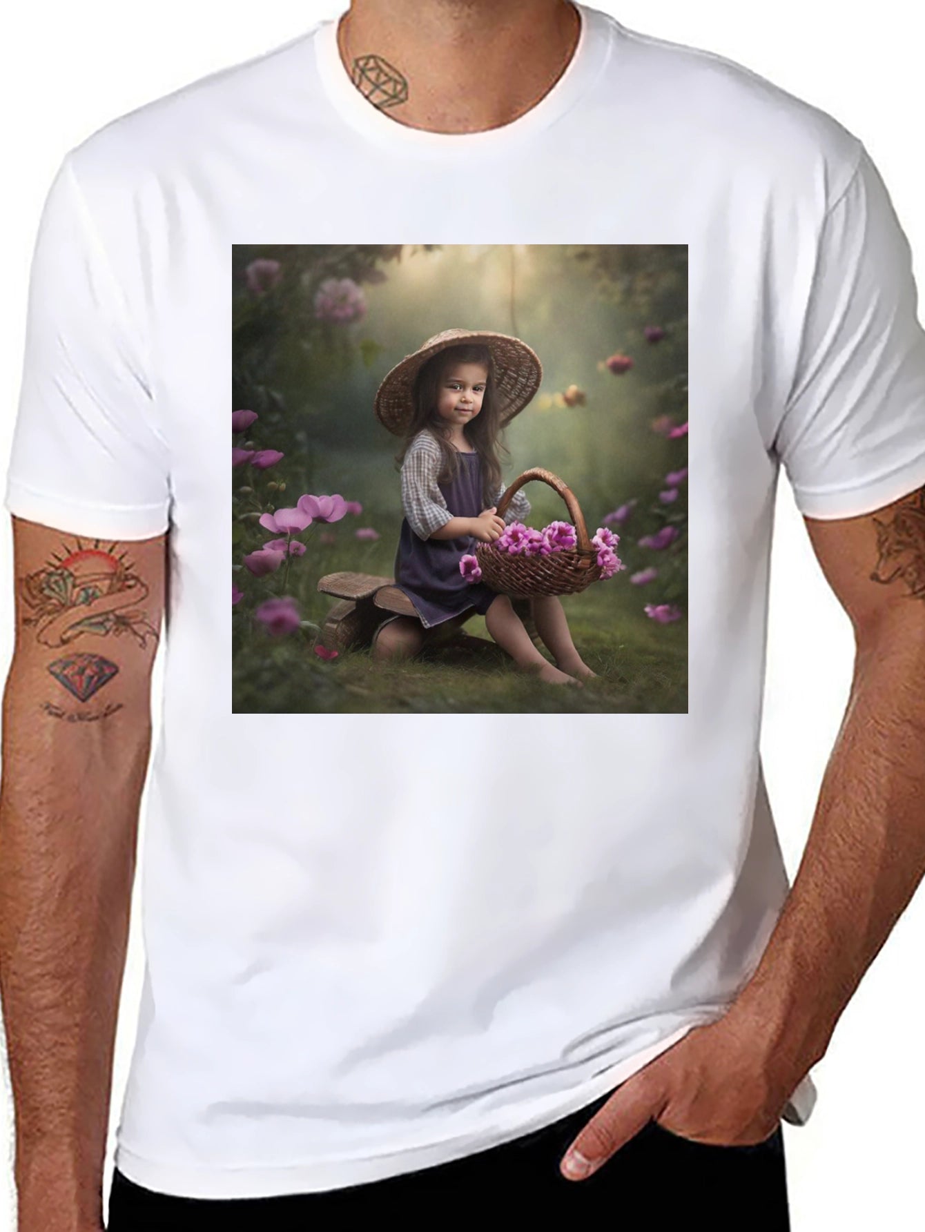 Charming Girl with Flowers T-Shirt