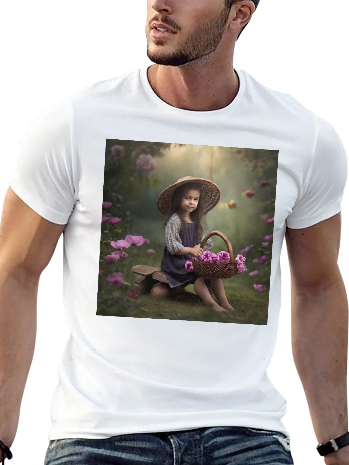 Charming Girl with Flowers T-Shirt