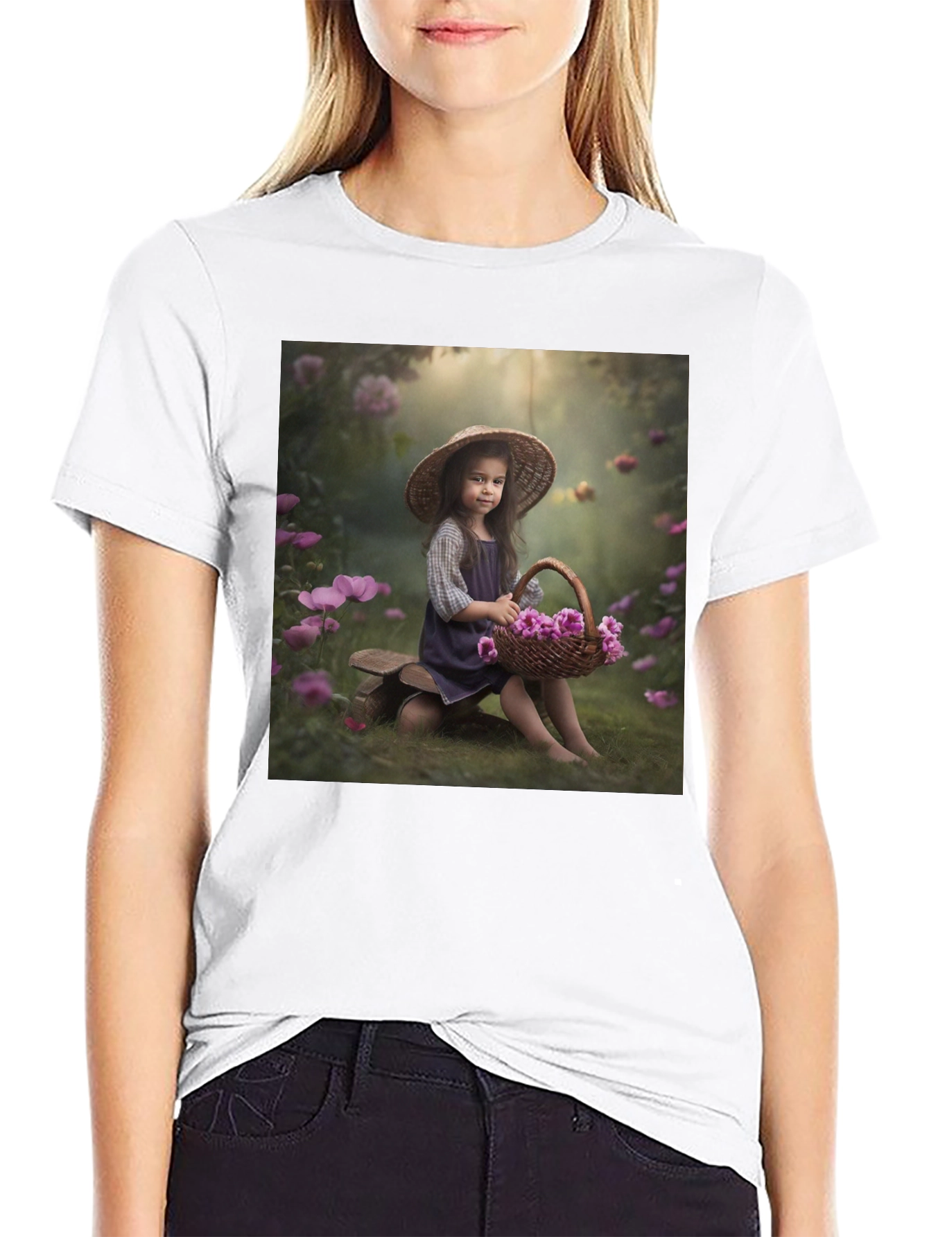Charming Girl with Flowers T-Shirt