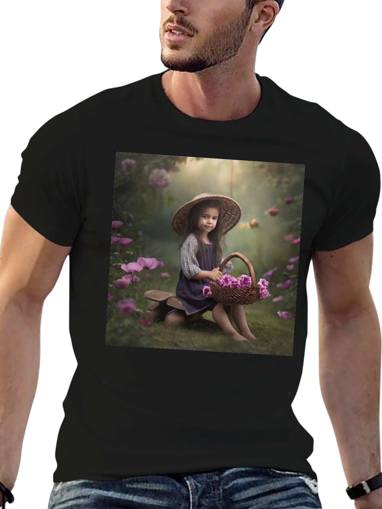 Charming Girl with Flowers T-Shirt