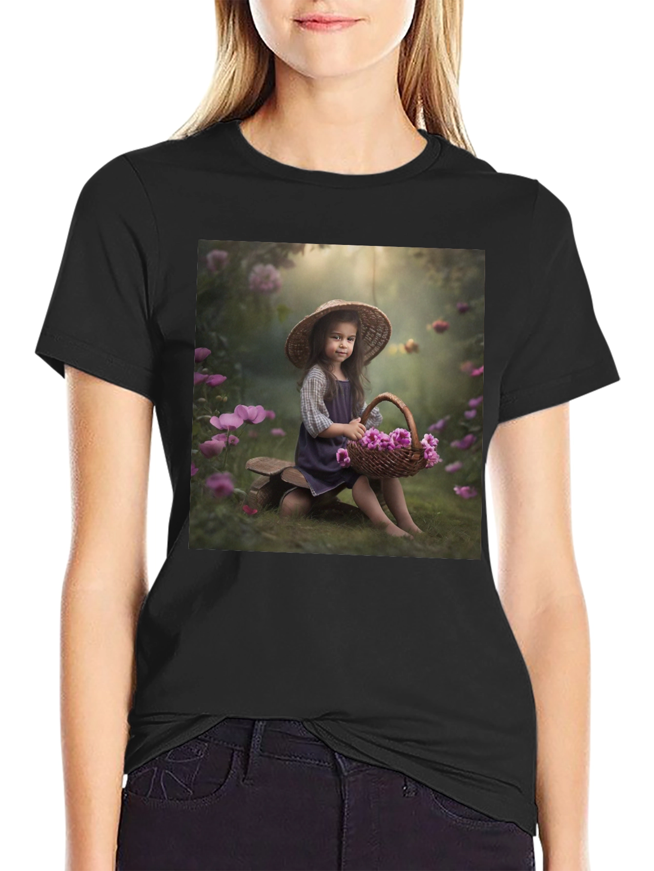 Charming Girl with Flowers T-Shirt