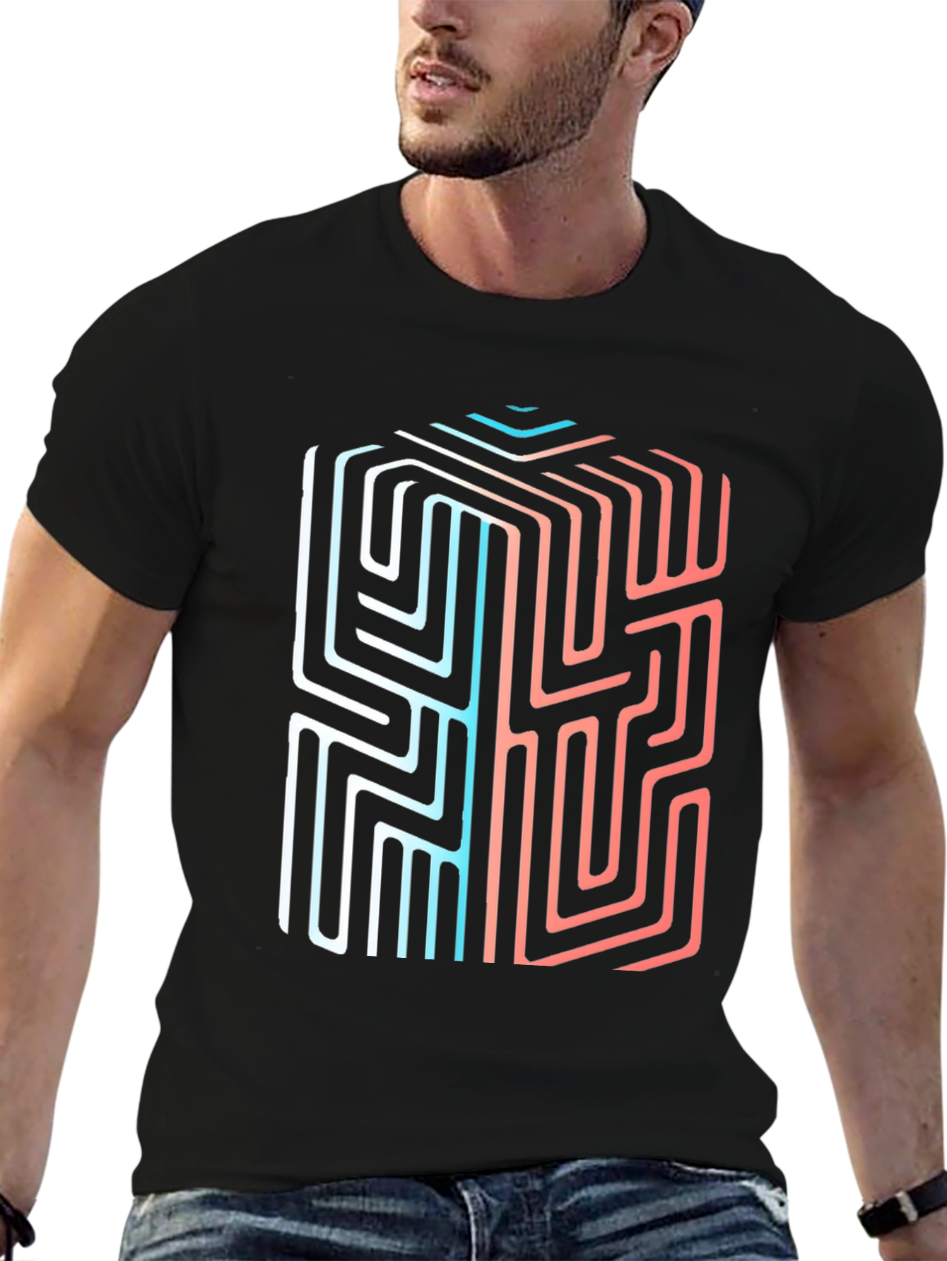 Abstract Cube Maze Graphic Tee - Unique Design