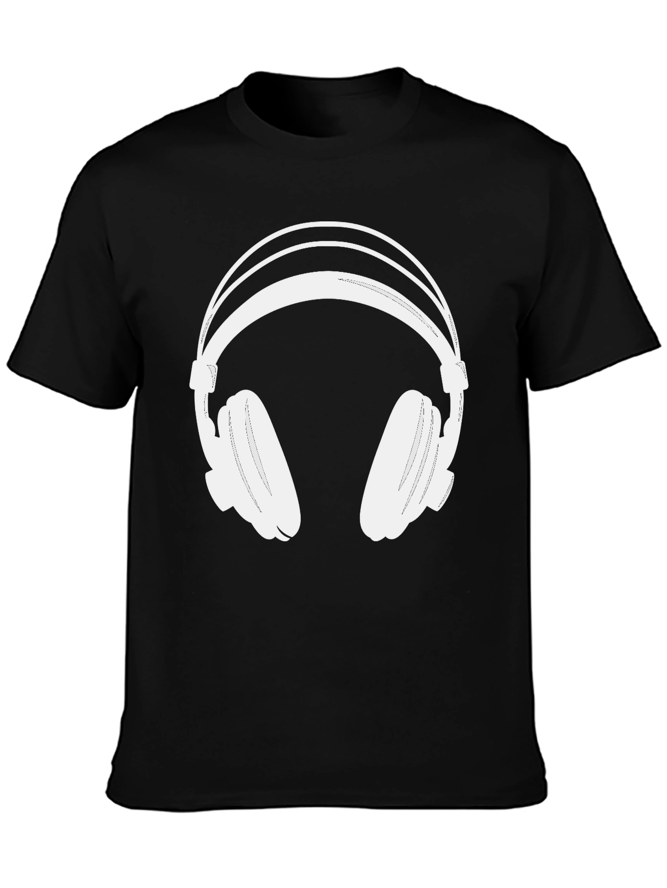 Black T-Shirt with White Headphones Graphic