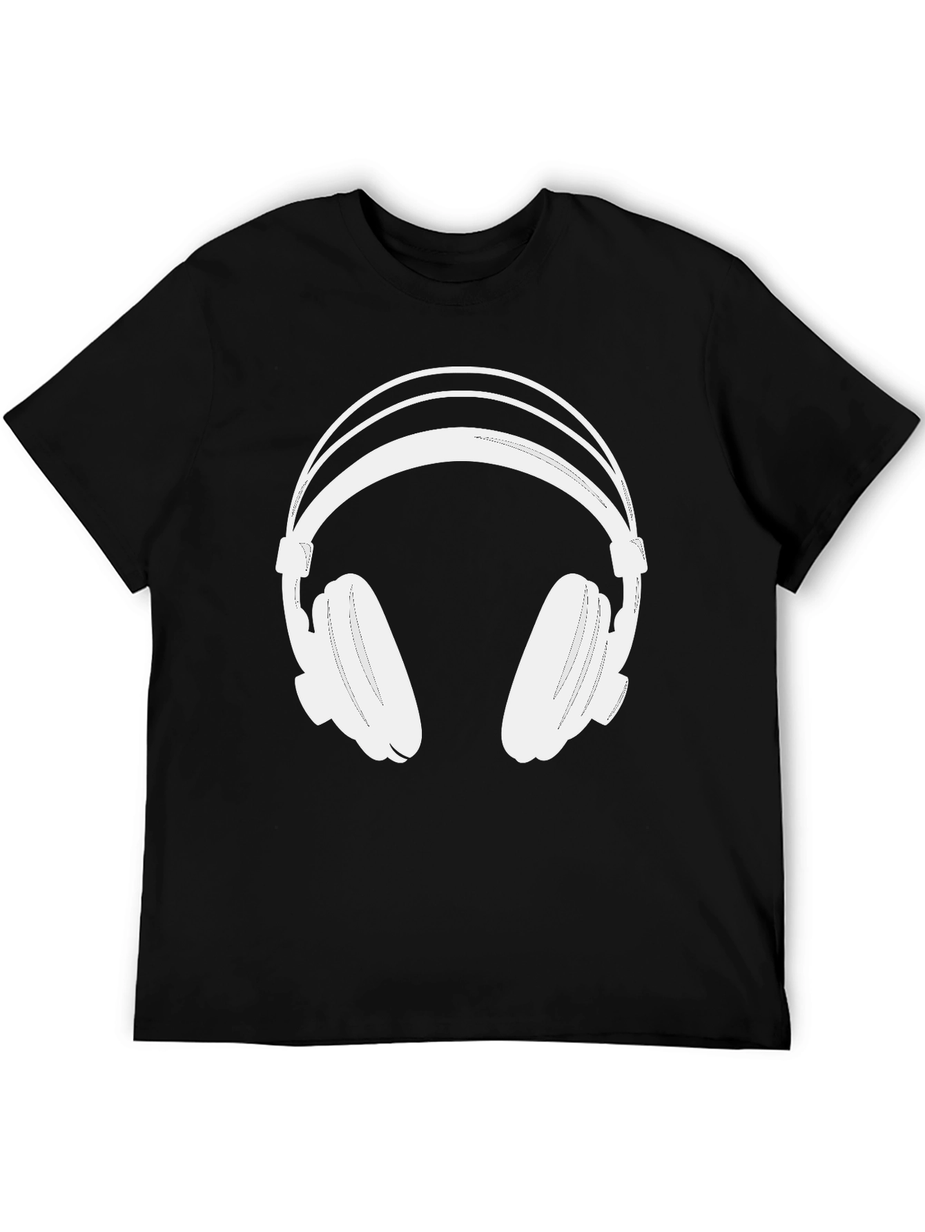 Black T-Shirt with White Headphones Graphic