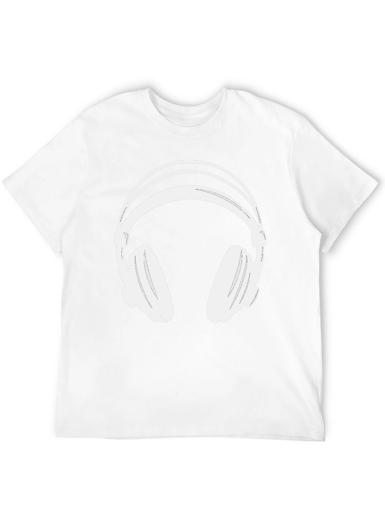 Black T-Shirt with White Headphones Graphic