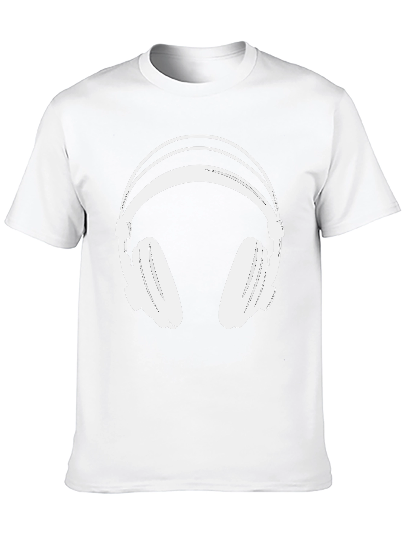 Black T-Shirt with White Headphones Graphic