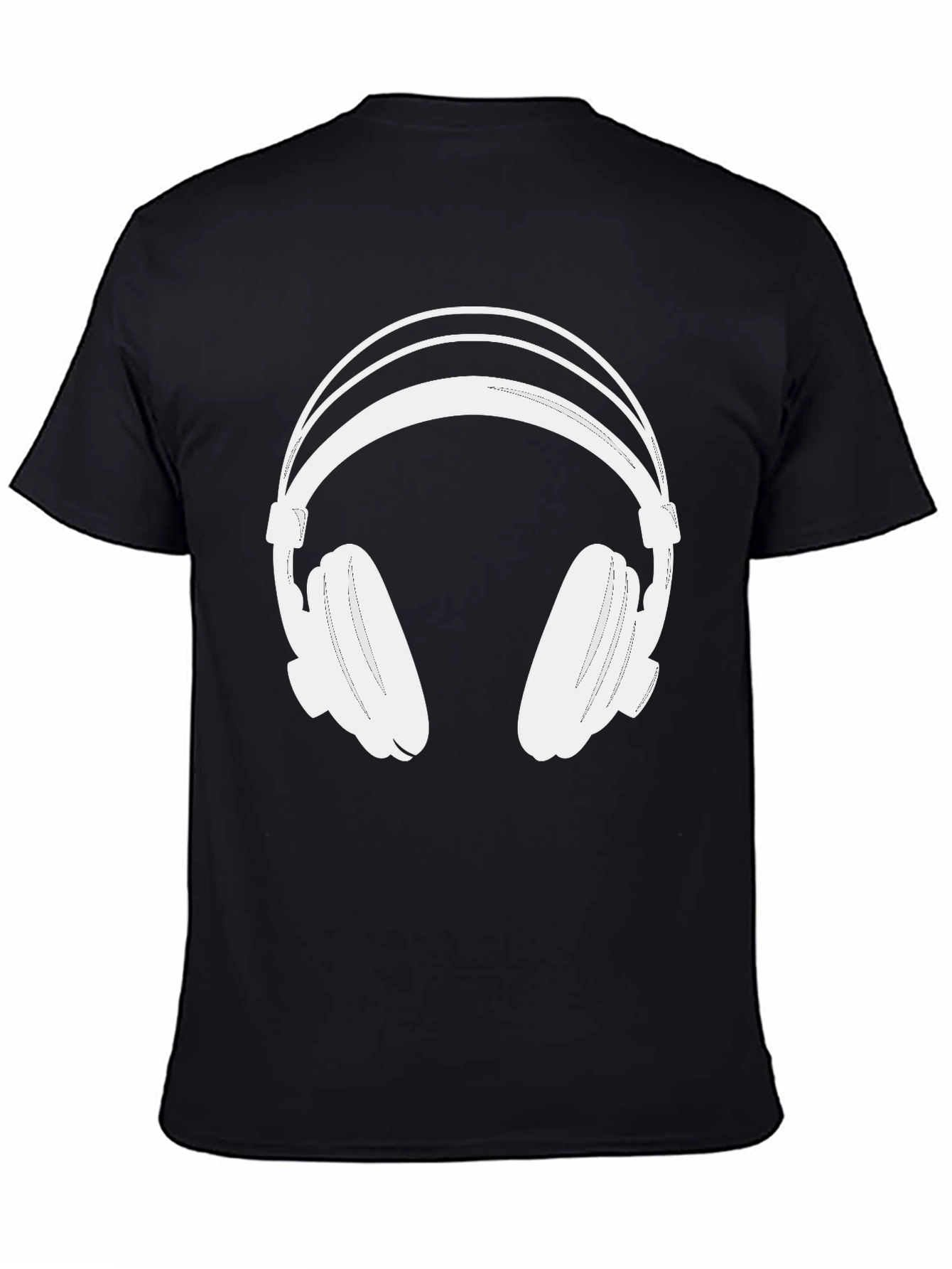 Black T-Shirt with White Headphones Graphic