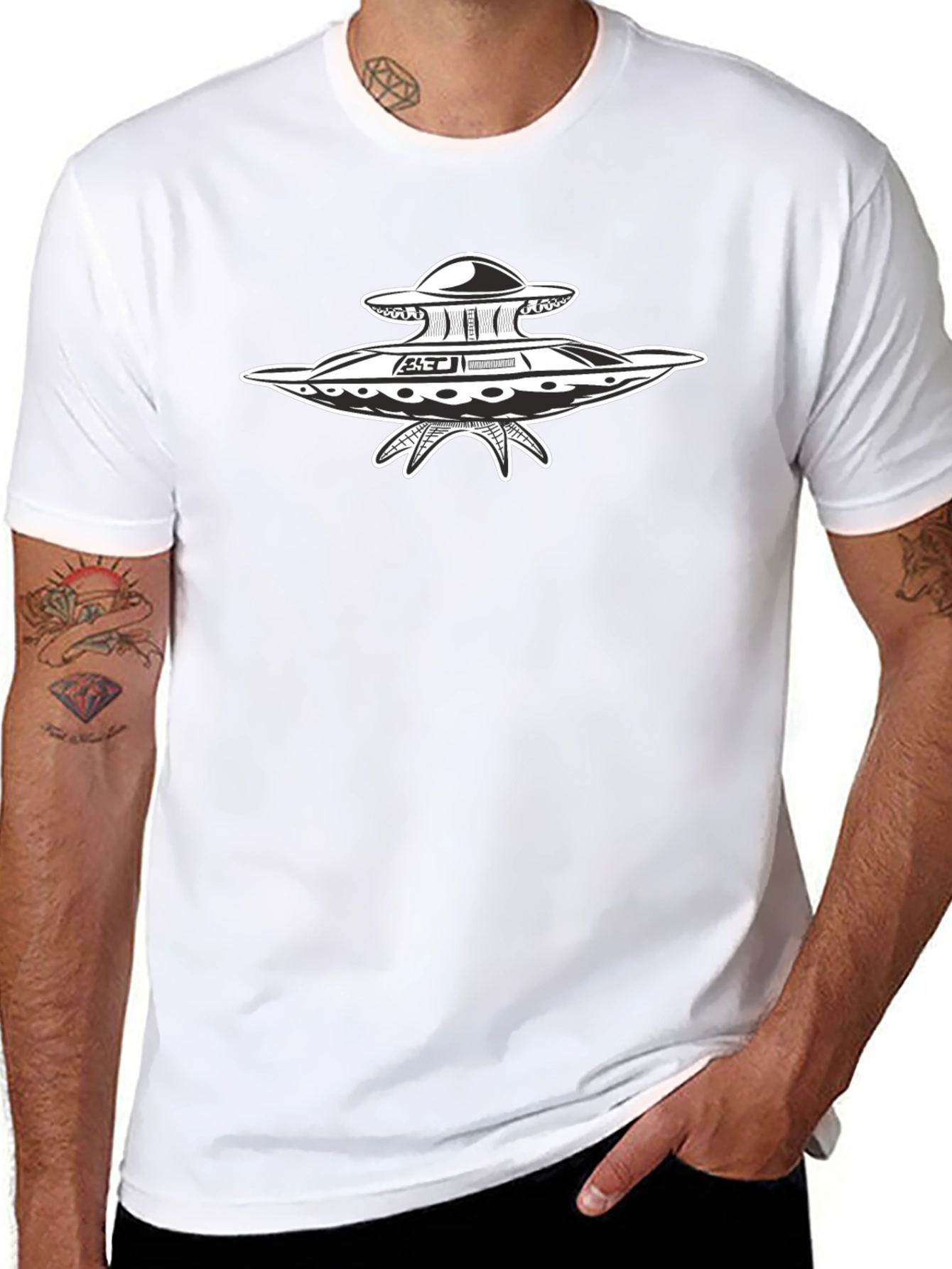 UFO Graphic Print Black T-Shirt