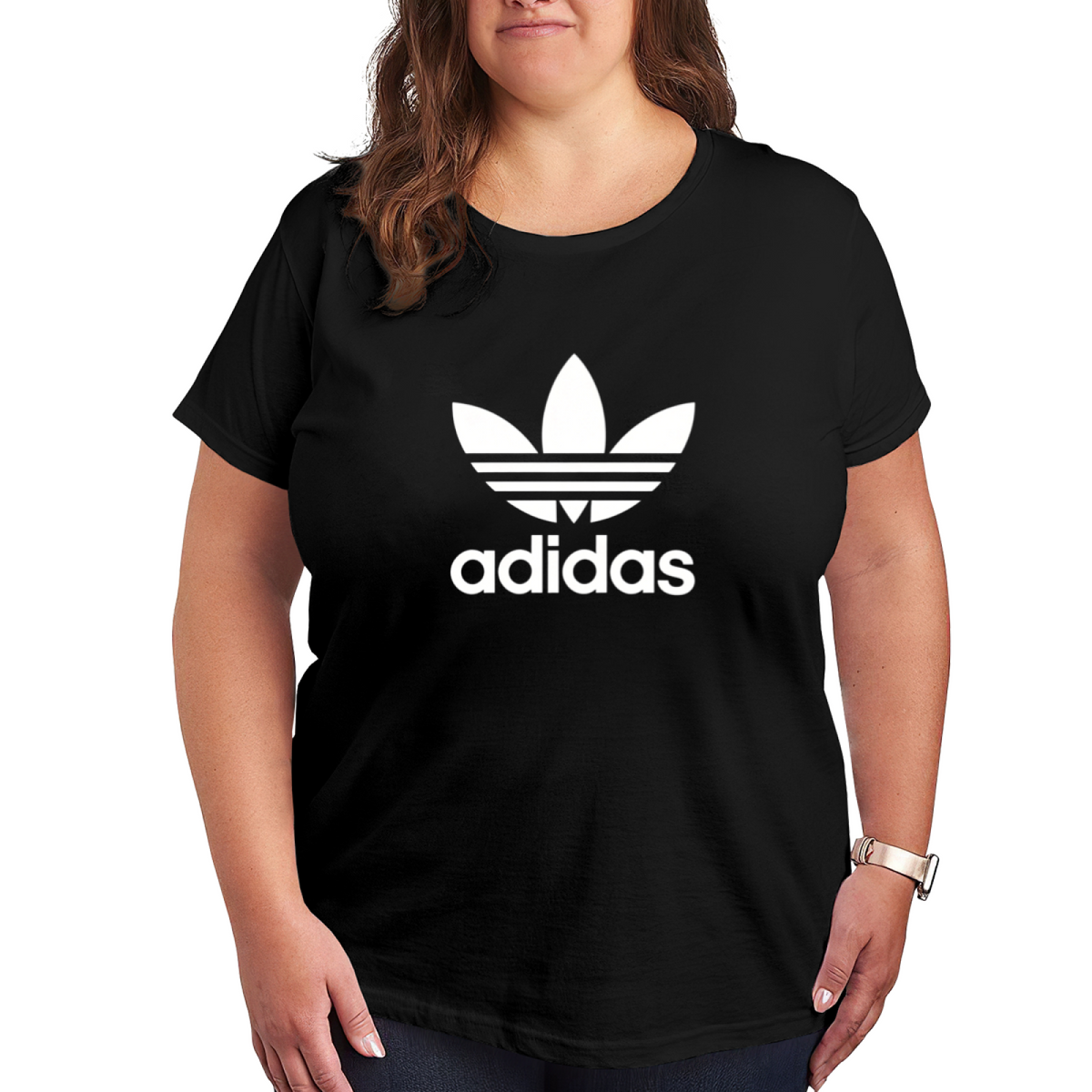Classic Adidas Trefoil Logo Plus?Size Women Black Graphic Tee