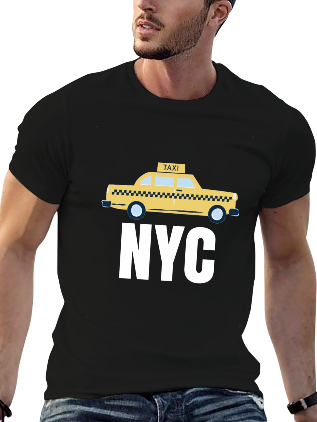 NYC Taxi Graphic Tee - Black Cotton T-Shirt