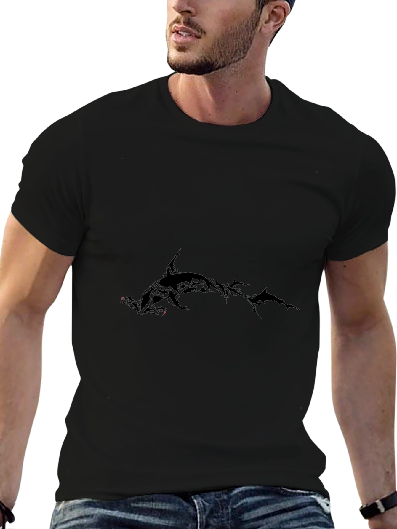 Mens Black Graphic Tee - Hammerhead Design