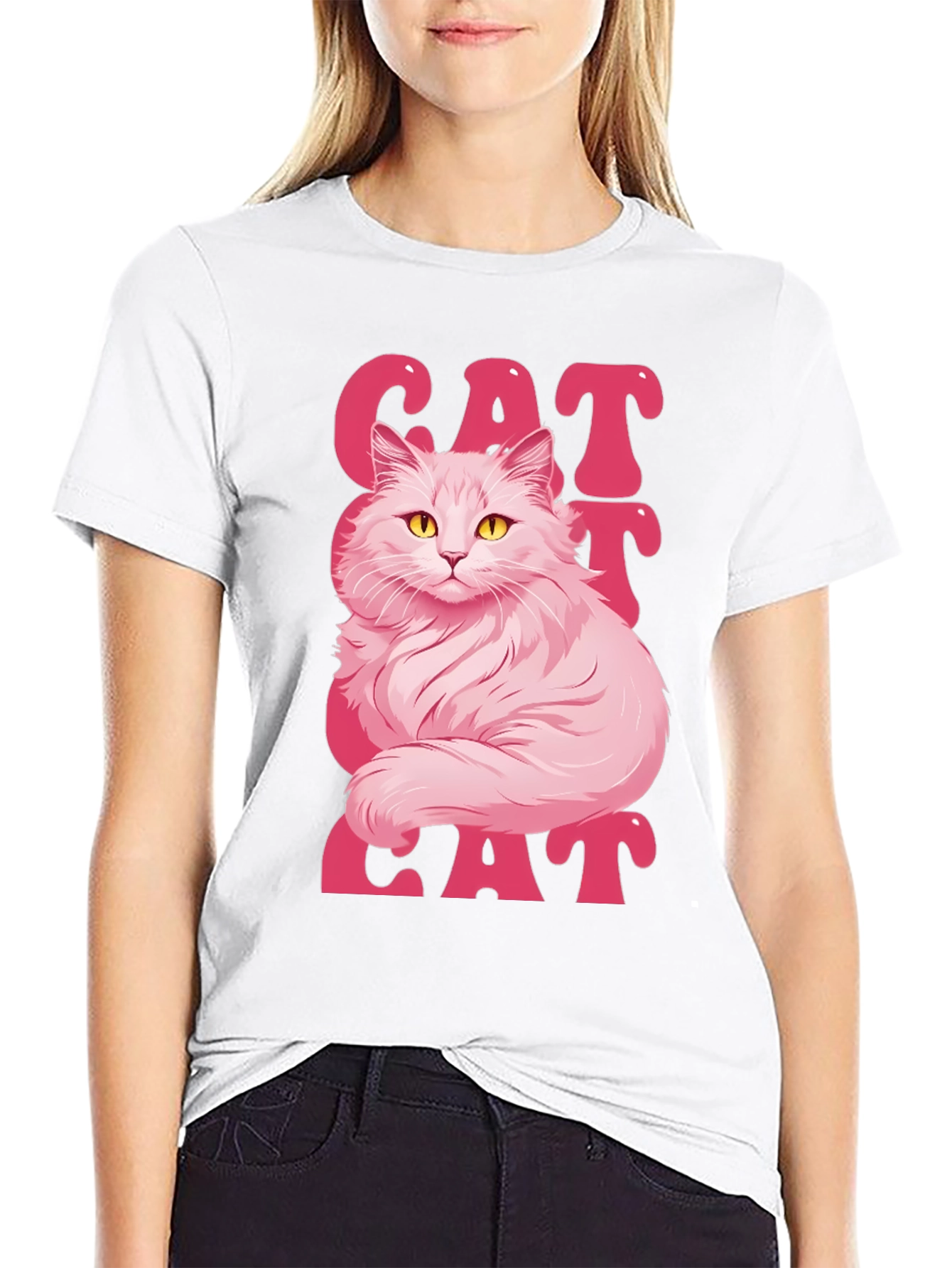 Pink Cat Graphic T-Shirt