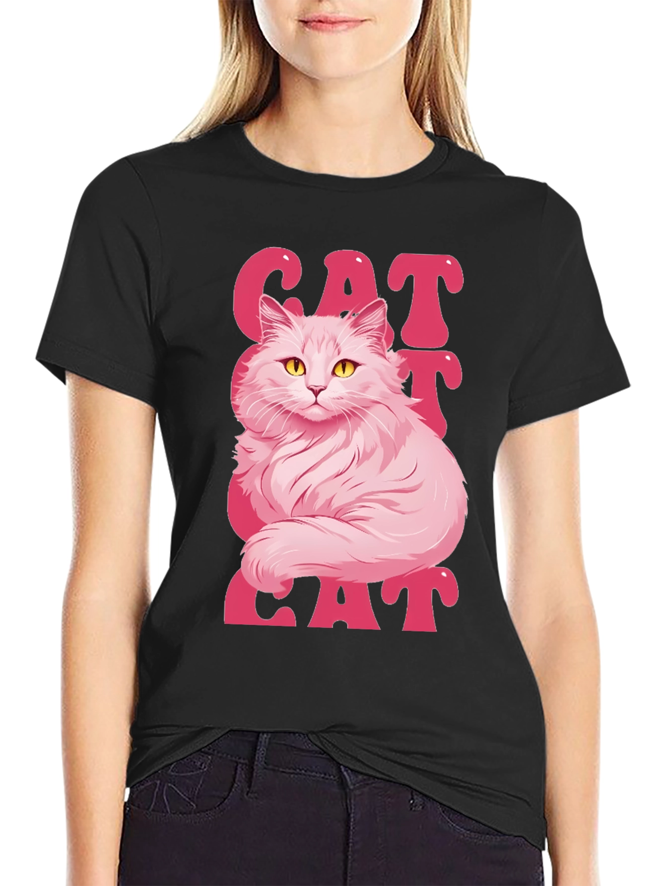 Pink Cat Graphic T-Shirt